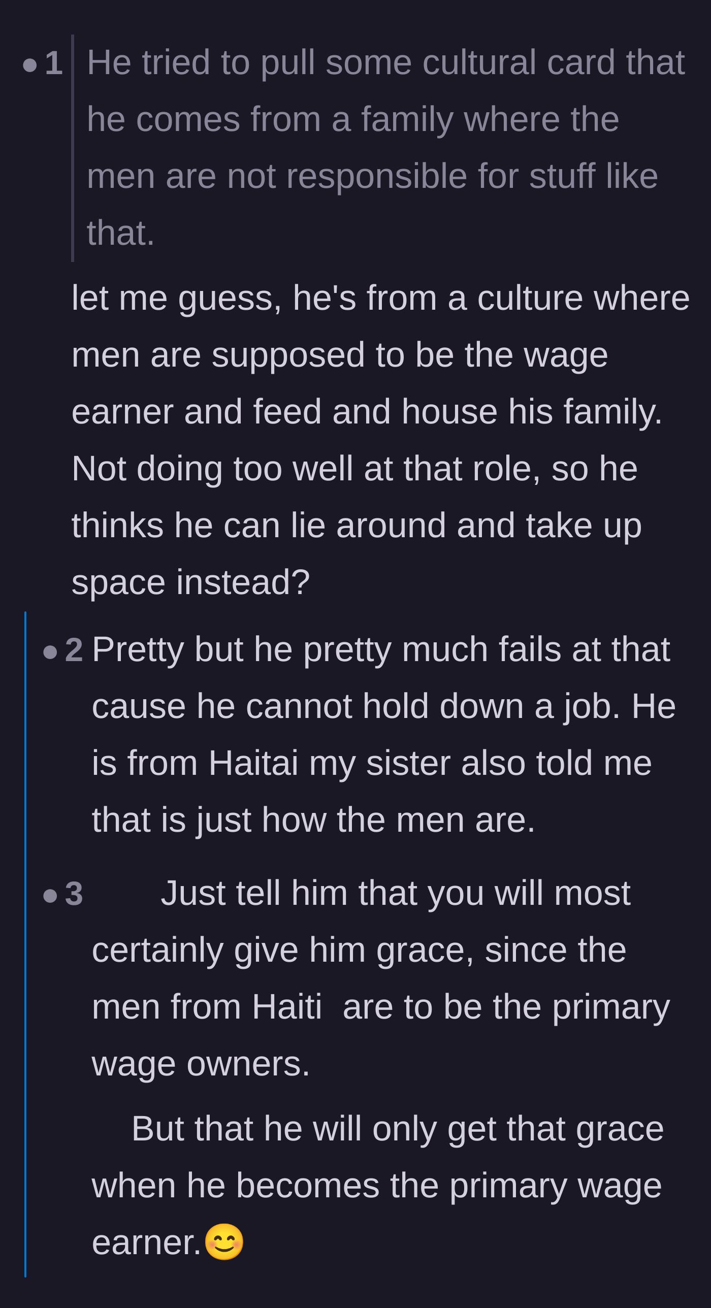 Comment thread 3 - Commenters point out the hypocrisy of the husband claiming traditional male roles while completely failing to be a financial provider