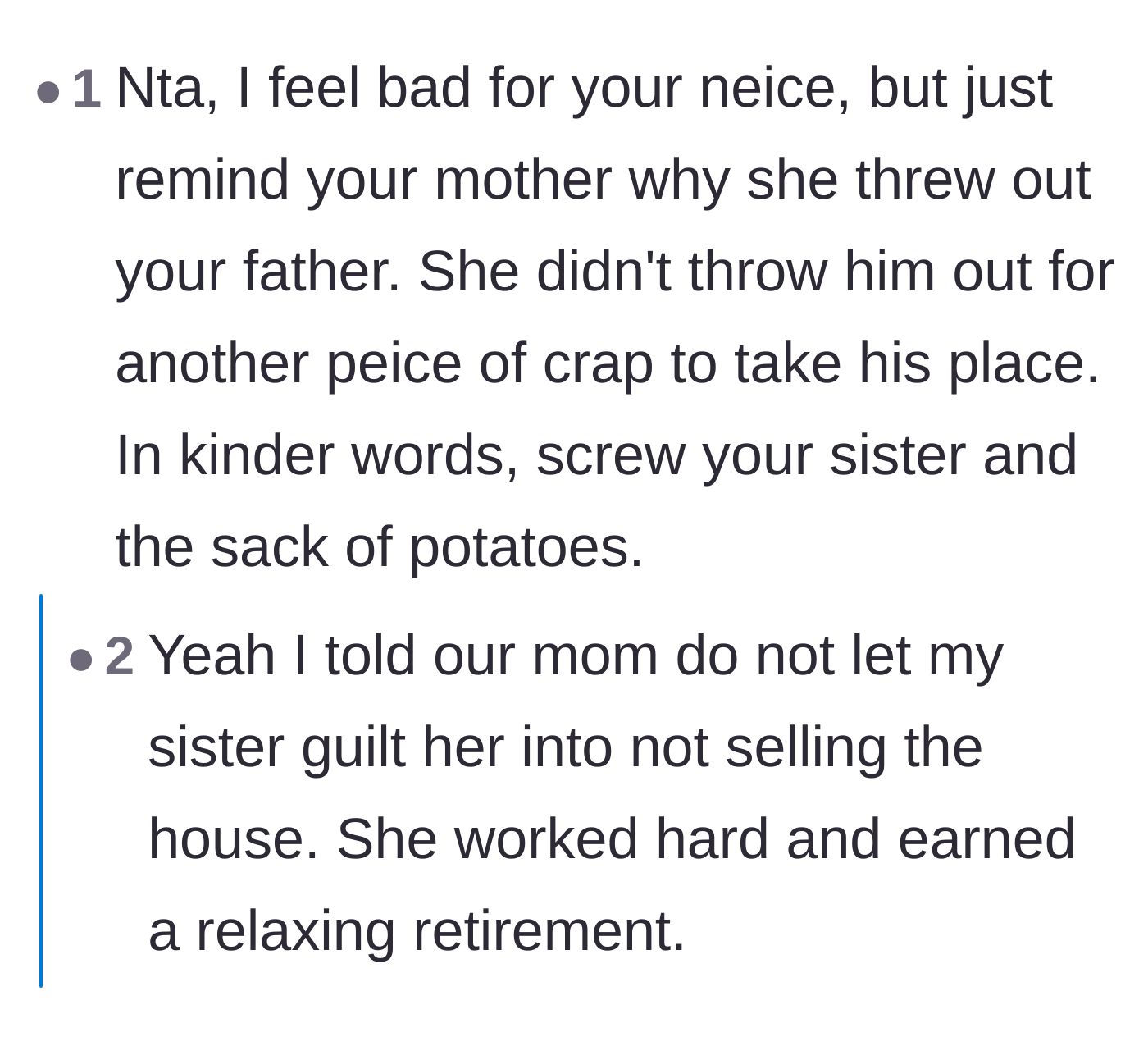 Comment thread 5 - A reminder that the mother shouldn't sacrifice her hard-earned retirement to subsidize another generation's deadbeat husband