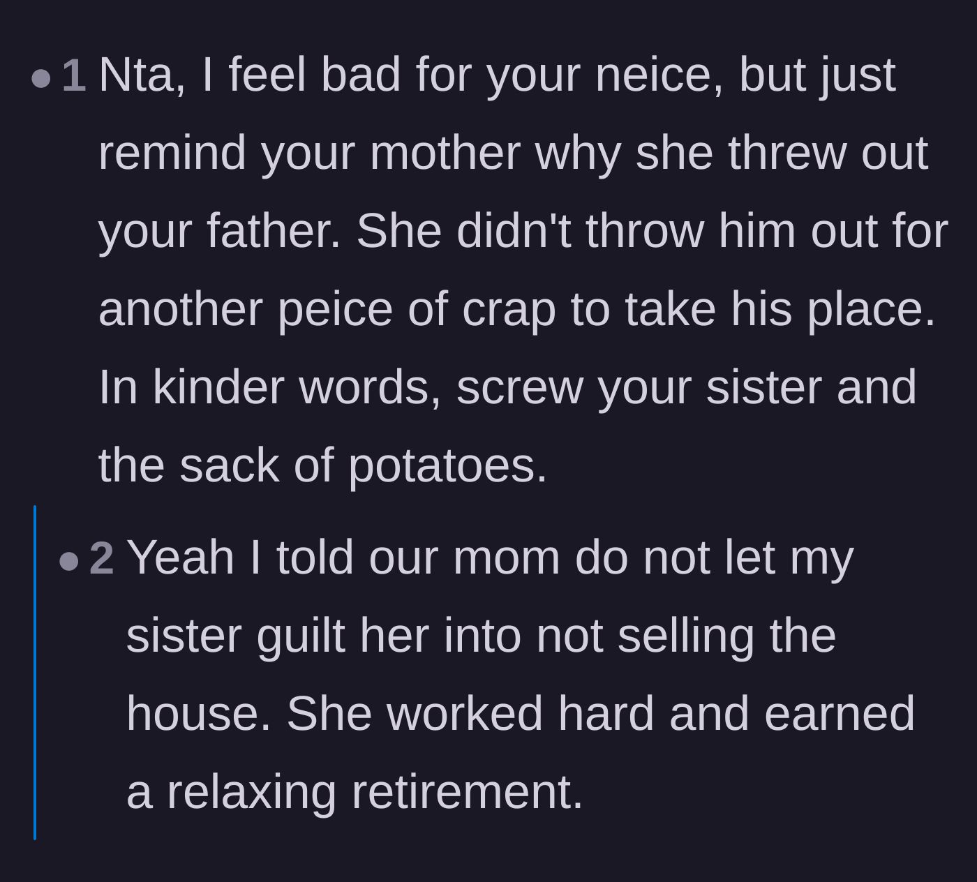 Comment thread 5 - A reminder that the mother shouldn't sacrifice her hard-earned retirement to subsidize another generation's deadbeat husband