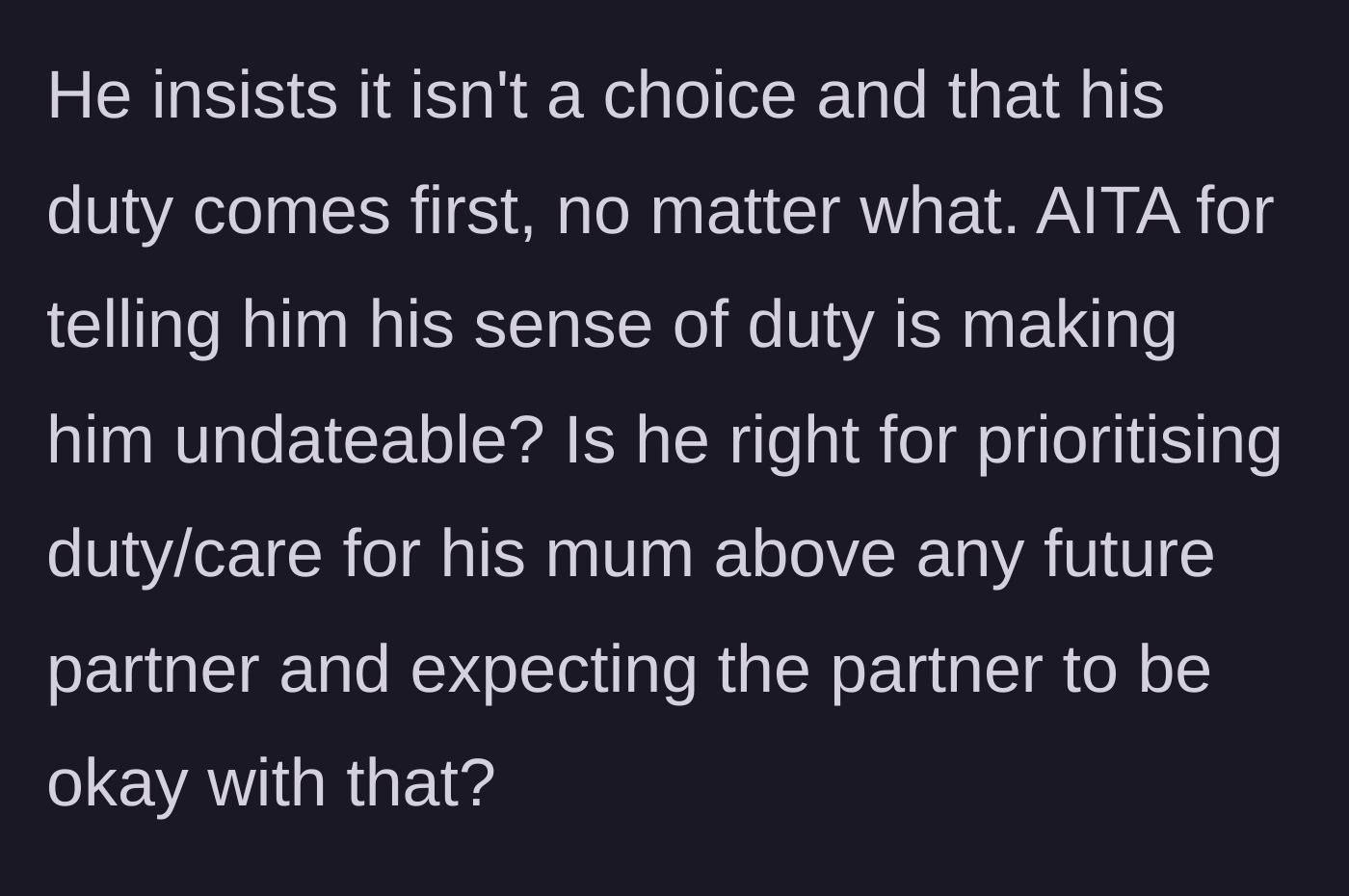 Story part 5 - David's refusal to compromise and insistence that duty comes first.