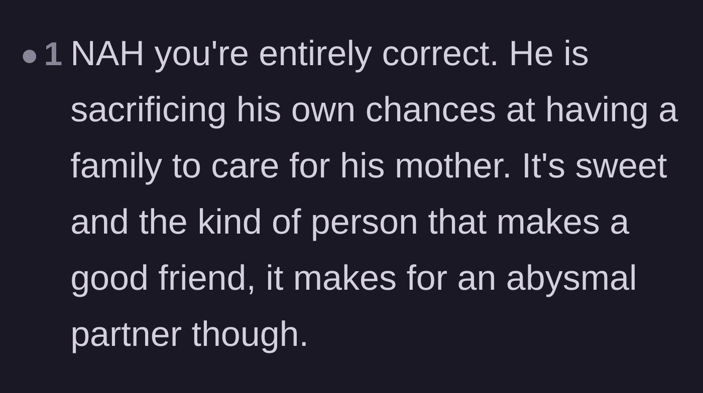 Comment thread 5 - A brief consensus that being a highly devoted son often translates into being a completely unavailable romantic partner.
