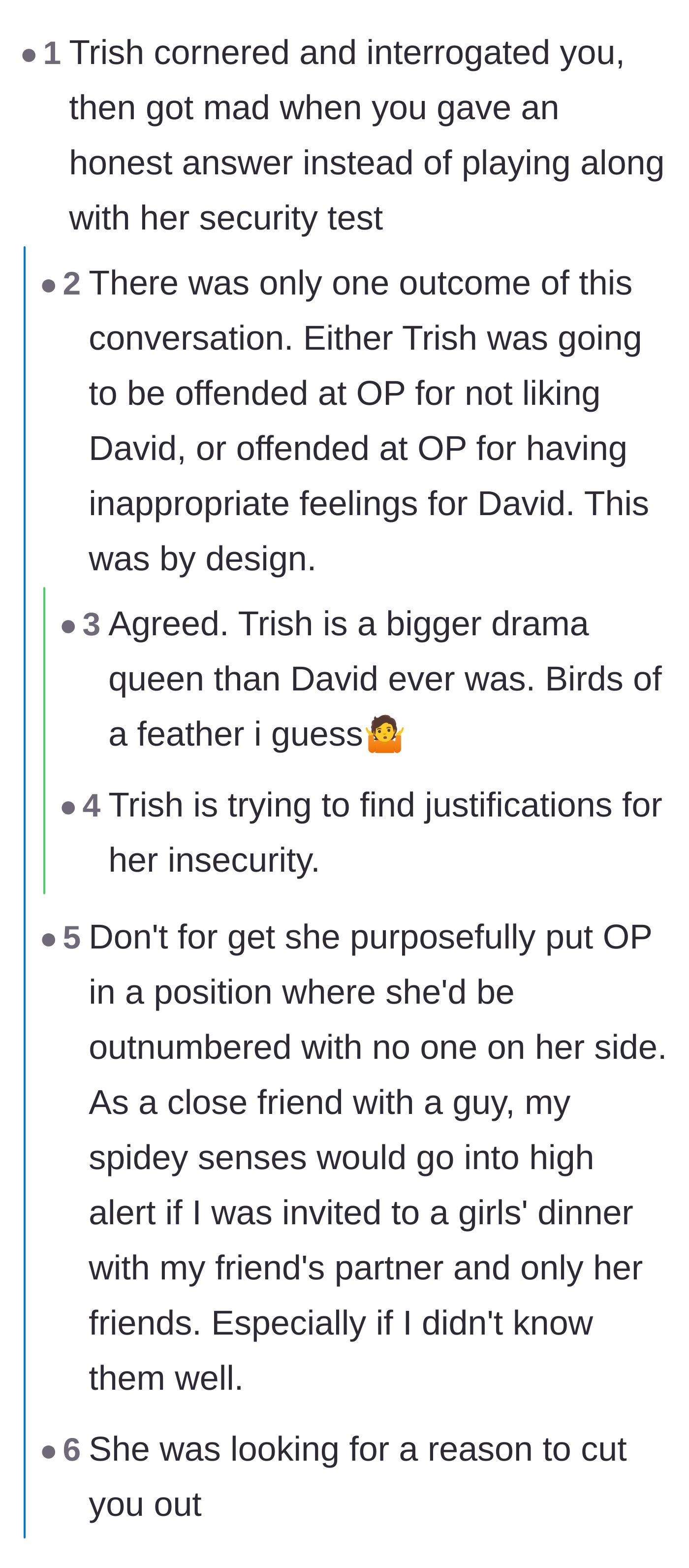 Comment thread 2 - Commenters calling out the bride for setting up a calculated ambush dinner where the best woman was intentionally outnumbered.