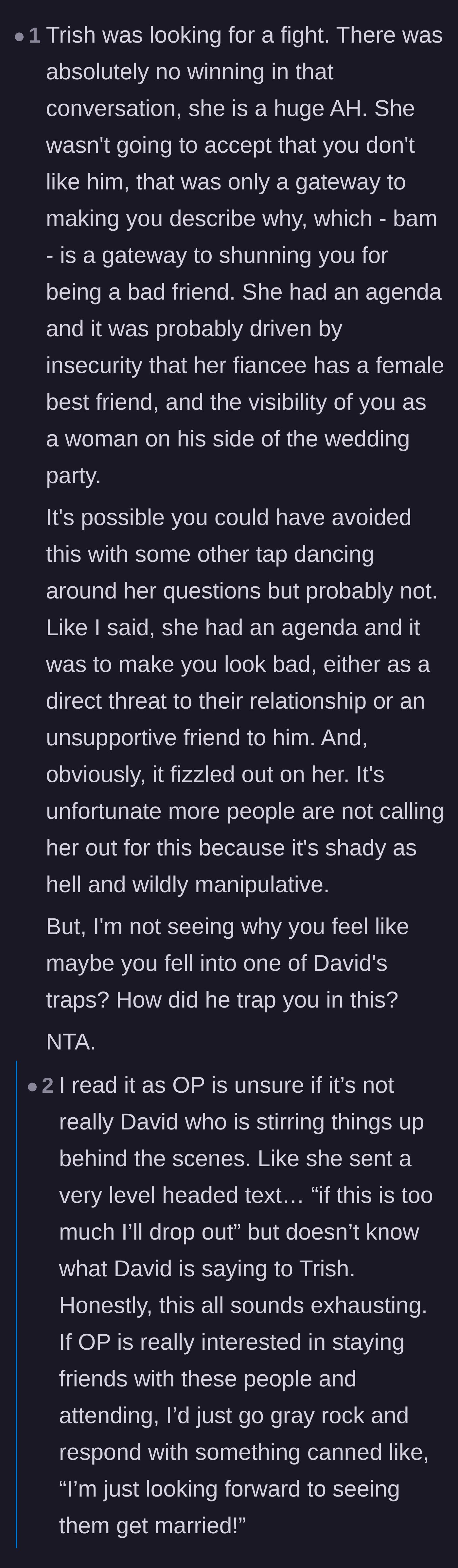Comment thread 3 - A deep dive into the theory that the melodramatic groom might be secretly feeding his bride's jealousy behind the scenes.