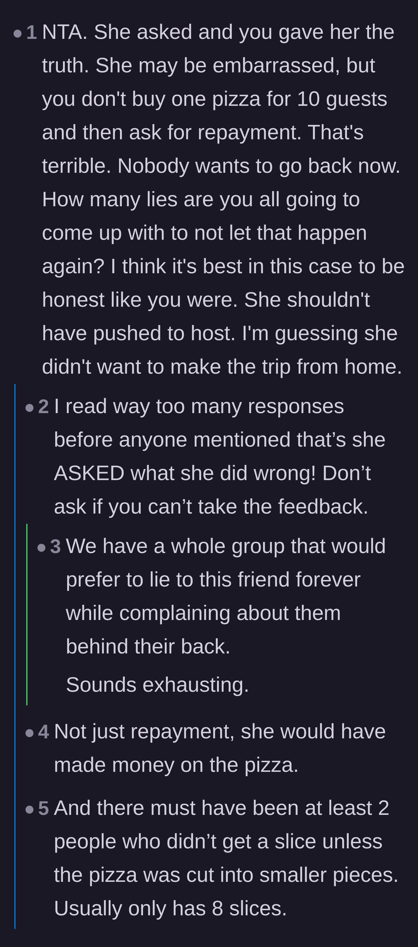 Comment thread 3 - Readers pointing out the irony that the host explicitly asked for feedback but got defensive when she heard the truth.