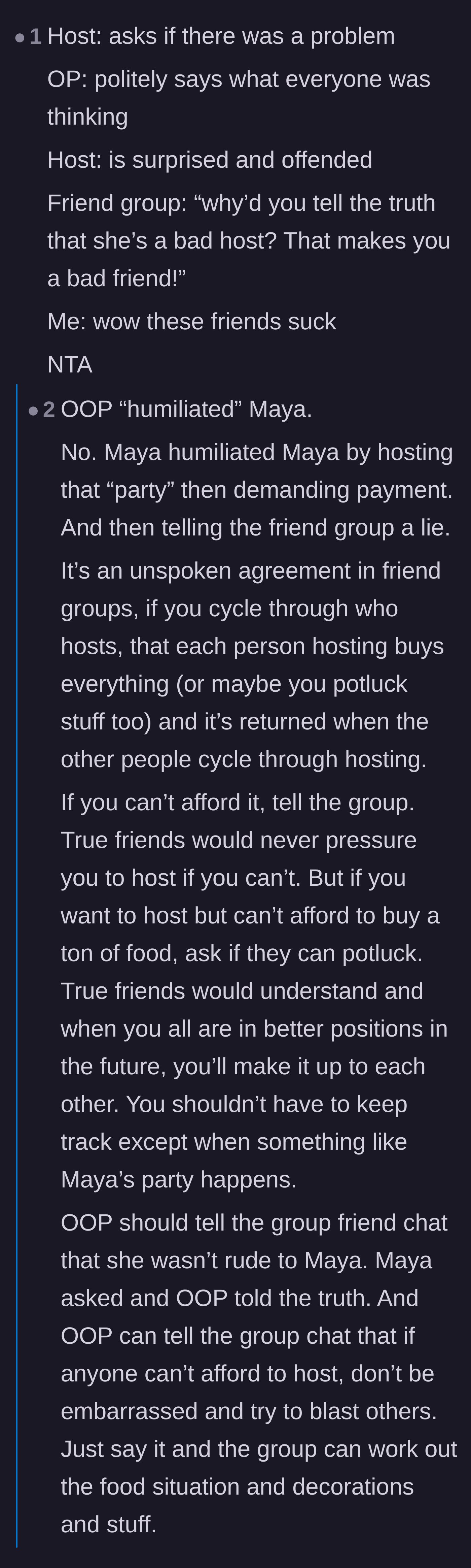 Comment thread 4 - A breakdown of how absurd it is that the friend group prefers comfortable lies over honest communication.
