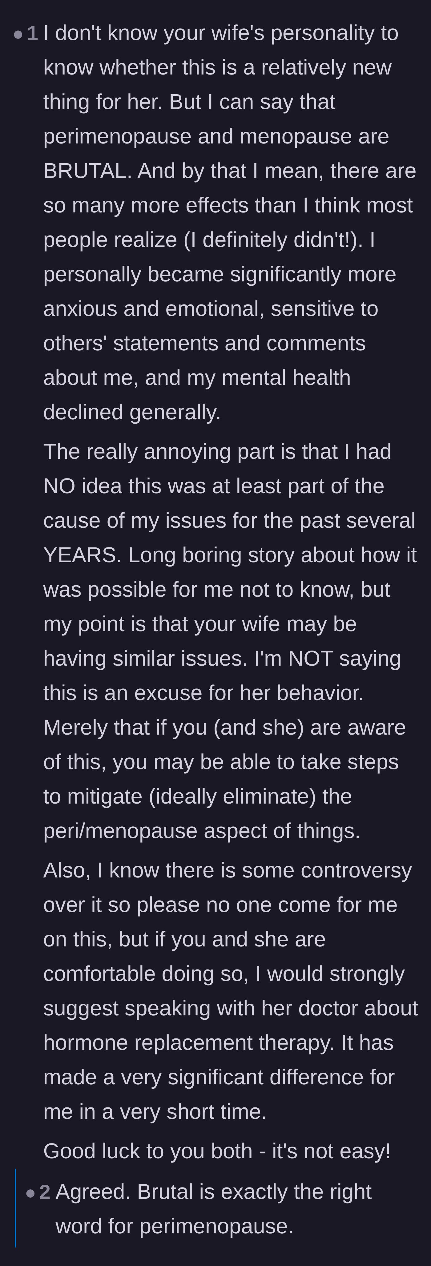 Comment thread 2 - Readers sharing their brutal, personal experiences with the mental health toll of perimenopause and menopause.