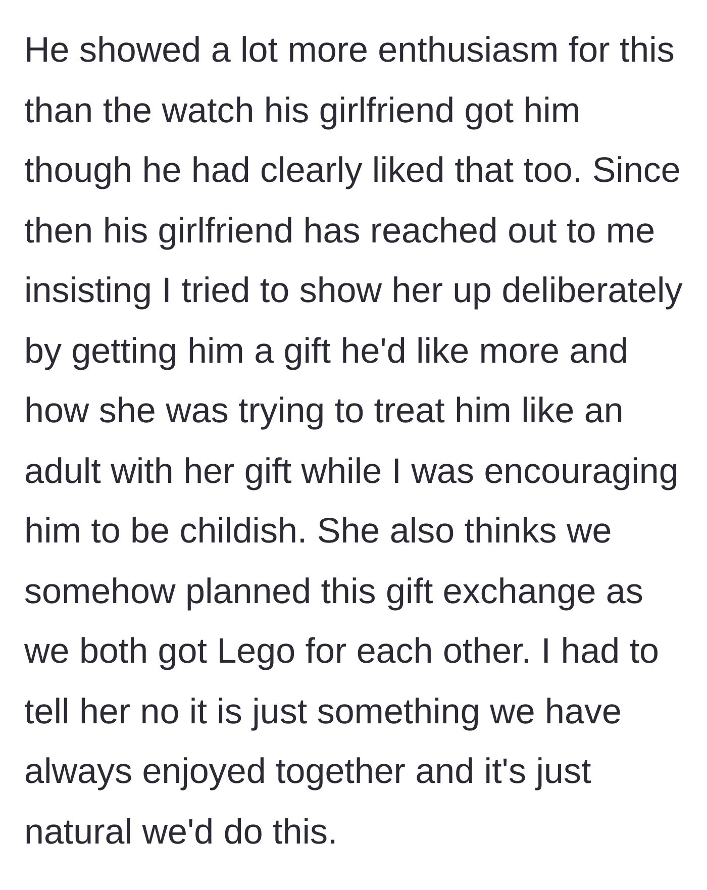Story part 3 - The girlfriend furiously texting the sister, accusing her of showing her up and encouraging childishness