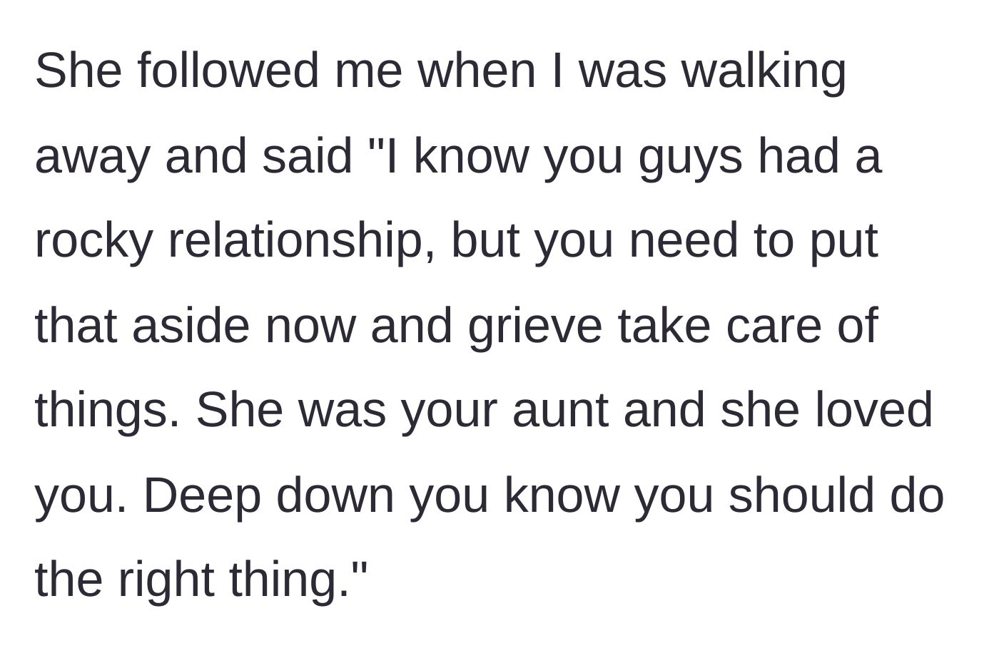 Story part 5 - The acquaintance follows the narrator, lecturing them on family duty and forgiveness.