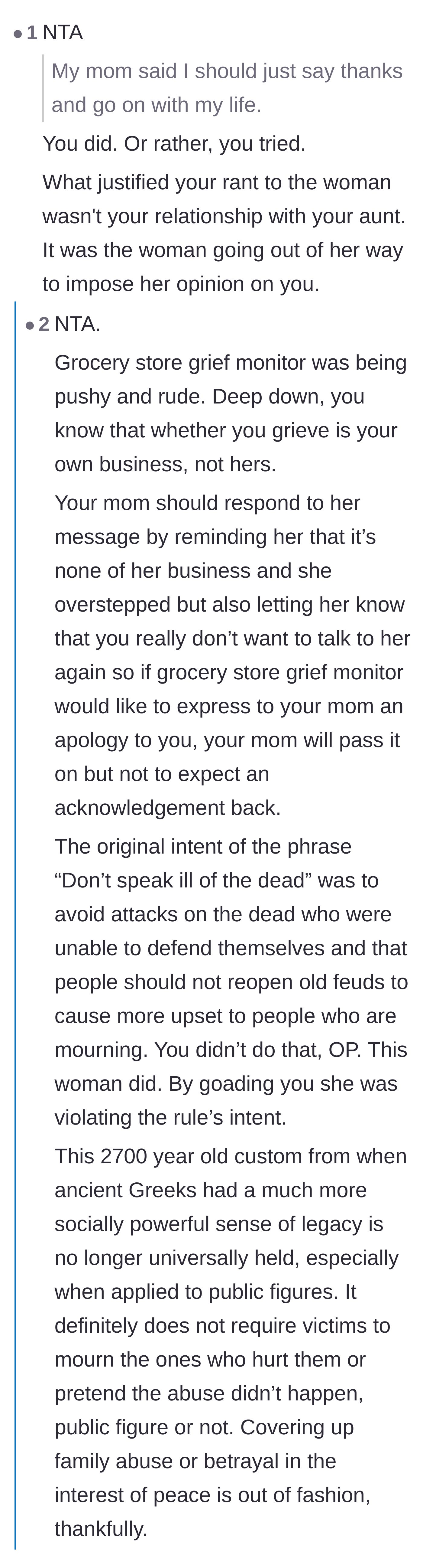 Comment thread 2 - A breakdown of how the busybody violated the narrator's boundaries after the narrator attempted to walk away gracefully.