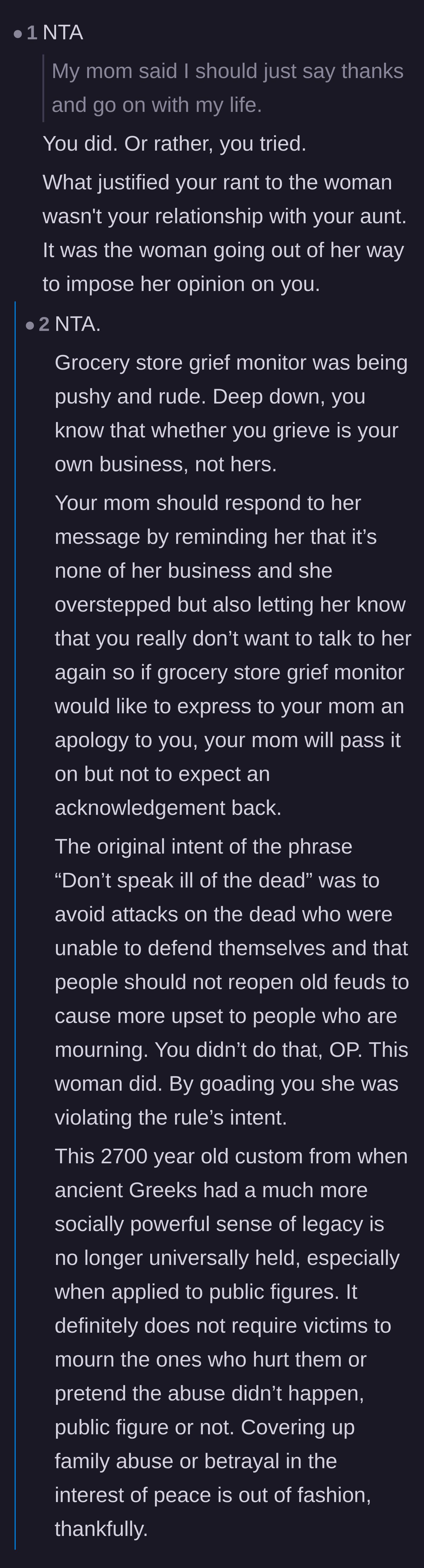 Comment thread 2 - A breakdown of how the busybody violated the narrator's boundaries after the narrator attempted to walk away gracefully.