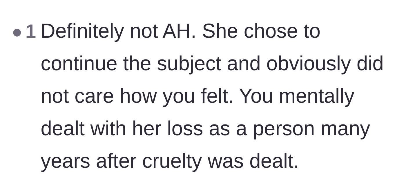 Comment thread 6 - Validation that the narrator had already processed the loss of the aunt many years ago.