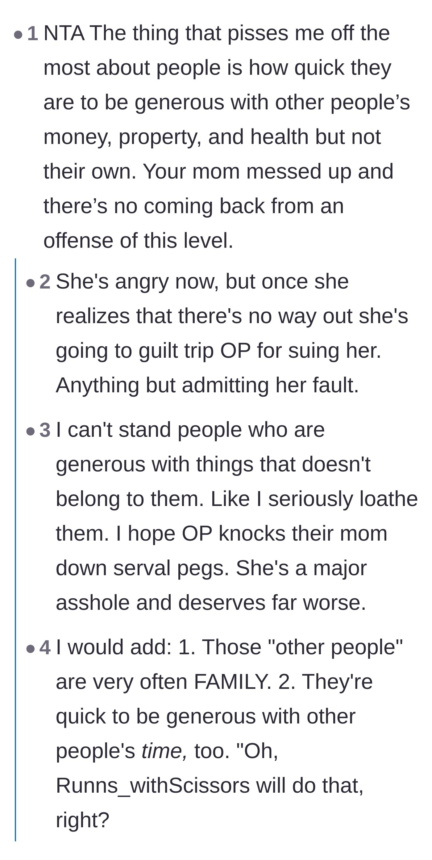 Comment thread 1 - Readers criticizing the family's willingness to gamble with the author's safety and property instead of their own.