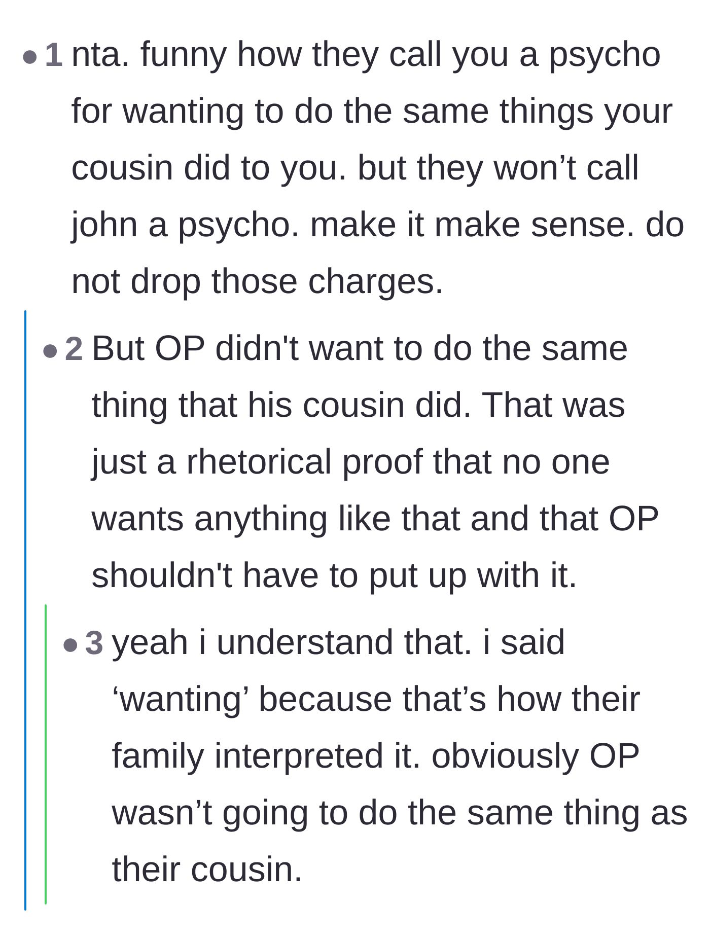 Comment thread 2 - A discussion on the family's glaring hypocrisy in labeling the author's rhetorical deal as psychotic.