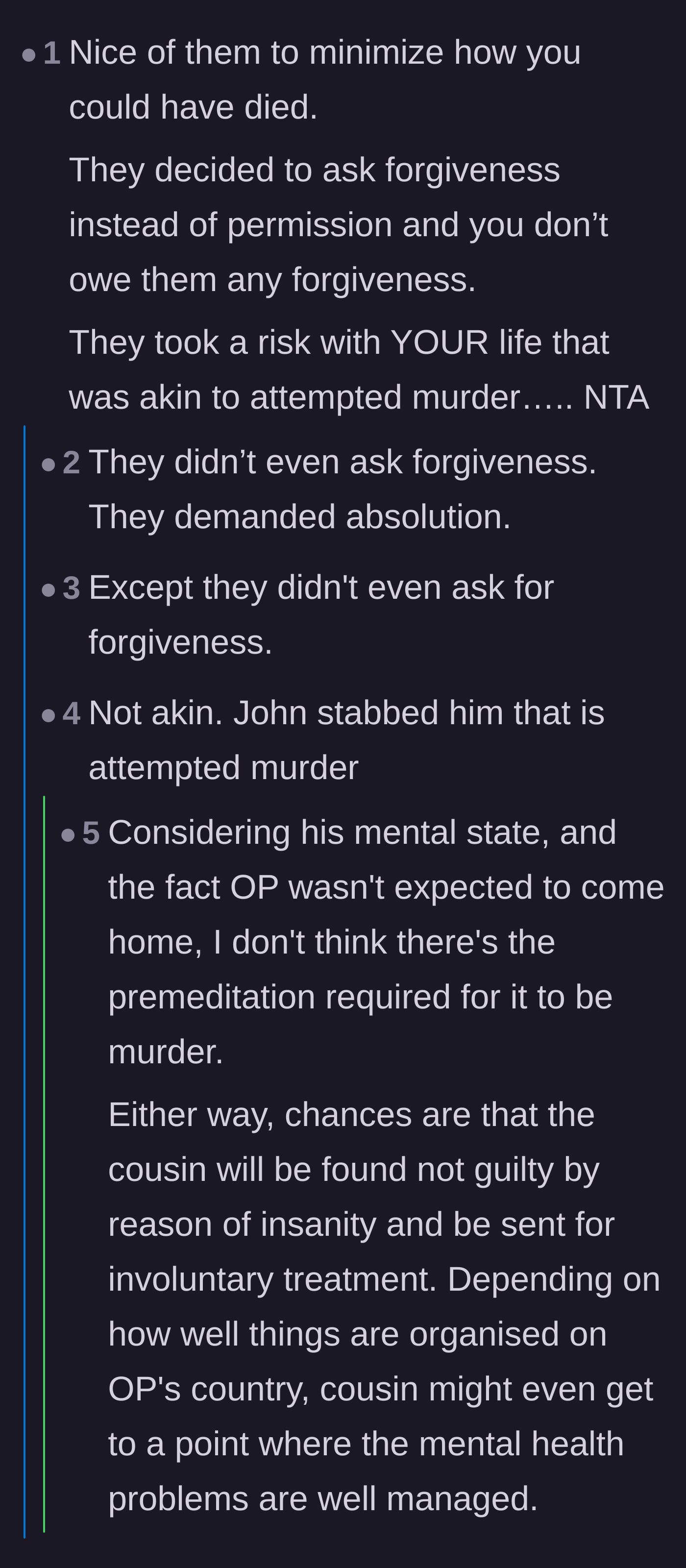 Comment thread 3 - Users debating the severity of the attack and the family's demand for instant absolution over genuine forgiveness.