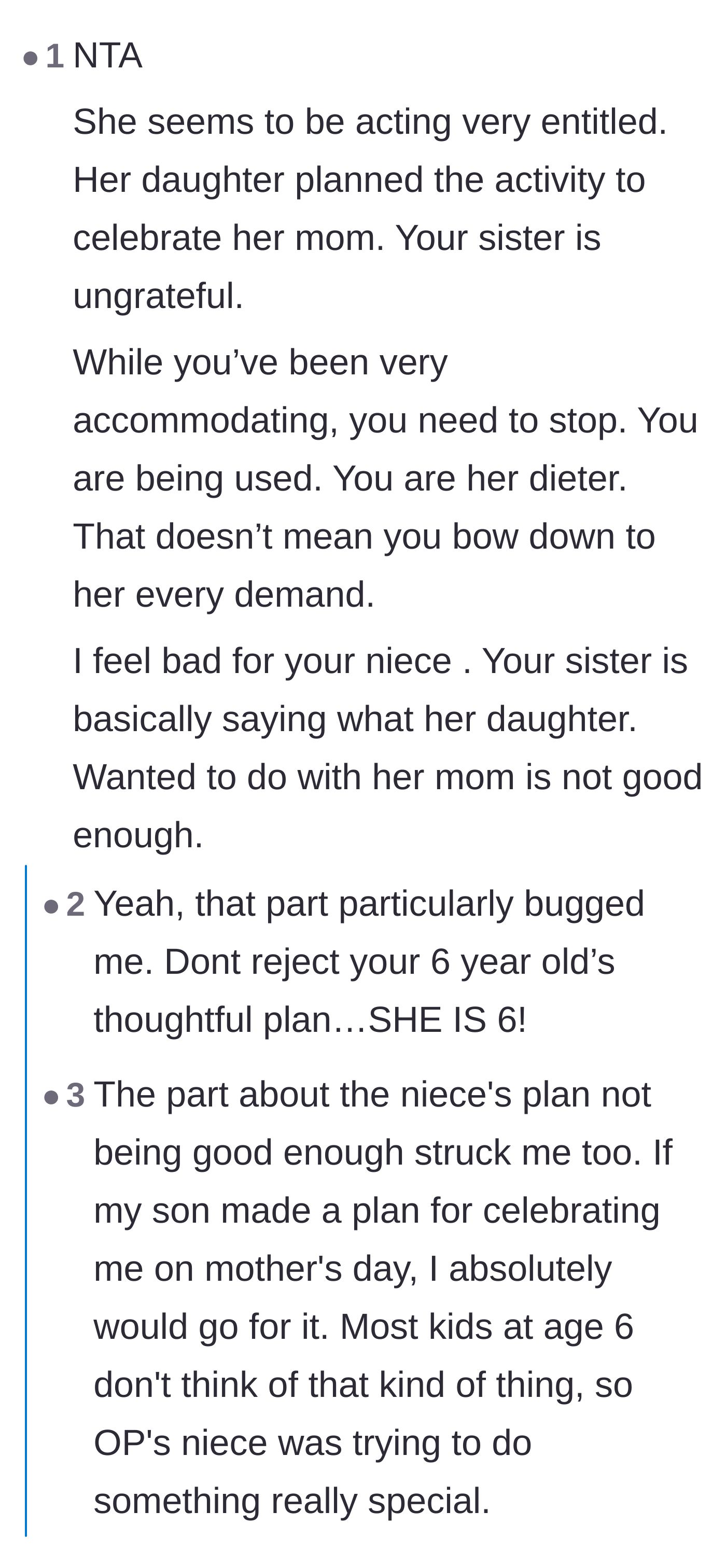 Comment thread 4 - Deep dive into the mother's crushing entitlement and the emotional toll on the young niece.
