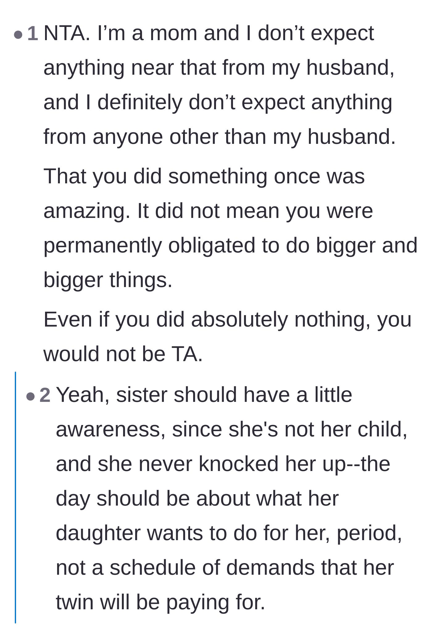 Comment thread 6 - Real mothers chiming in to say they would never demand such extravagant gifts even from their partners.