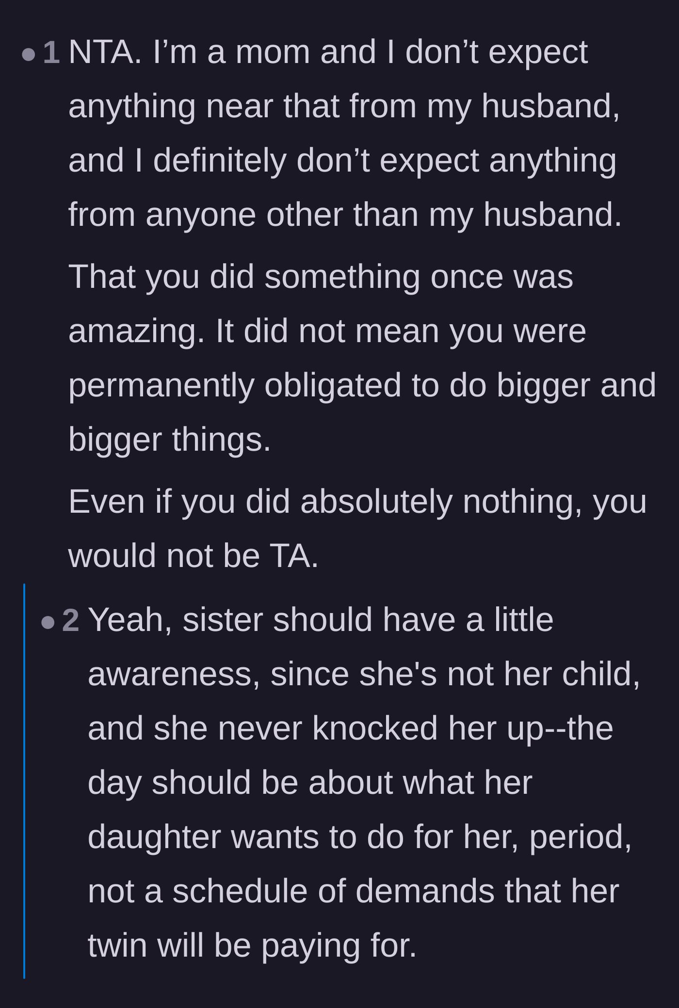 Comment thread 6 - Real mothers chiming in to say they would never demand such extravagant gifts even from their partners.