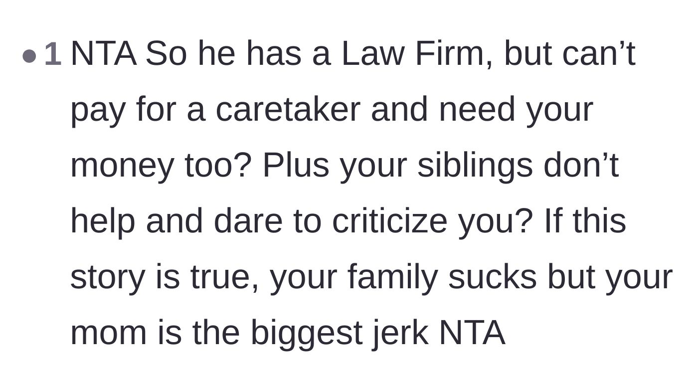 Comment thread 4 - Outrage over the affluent parents demanding the daughter's money while the rest of the family criticizes her