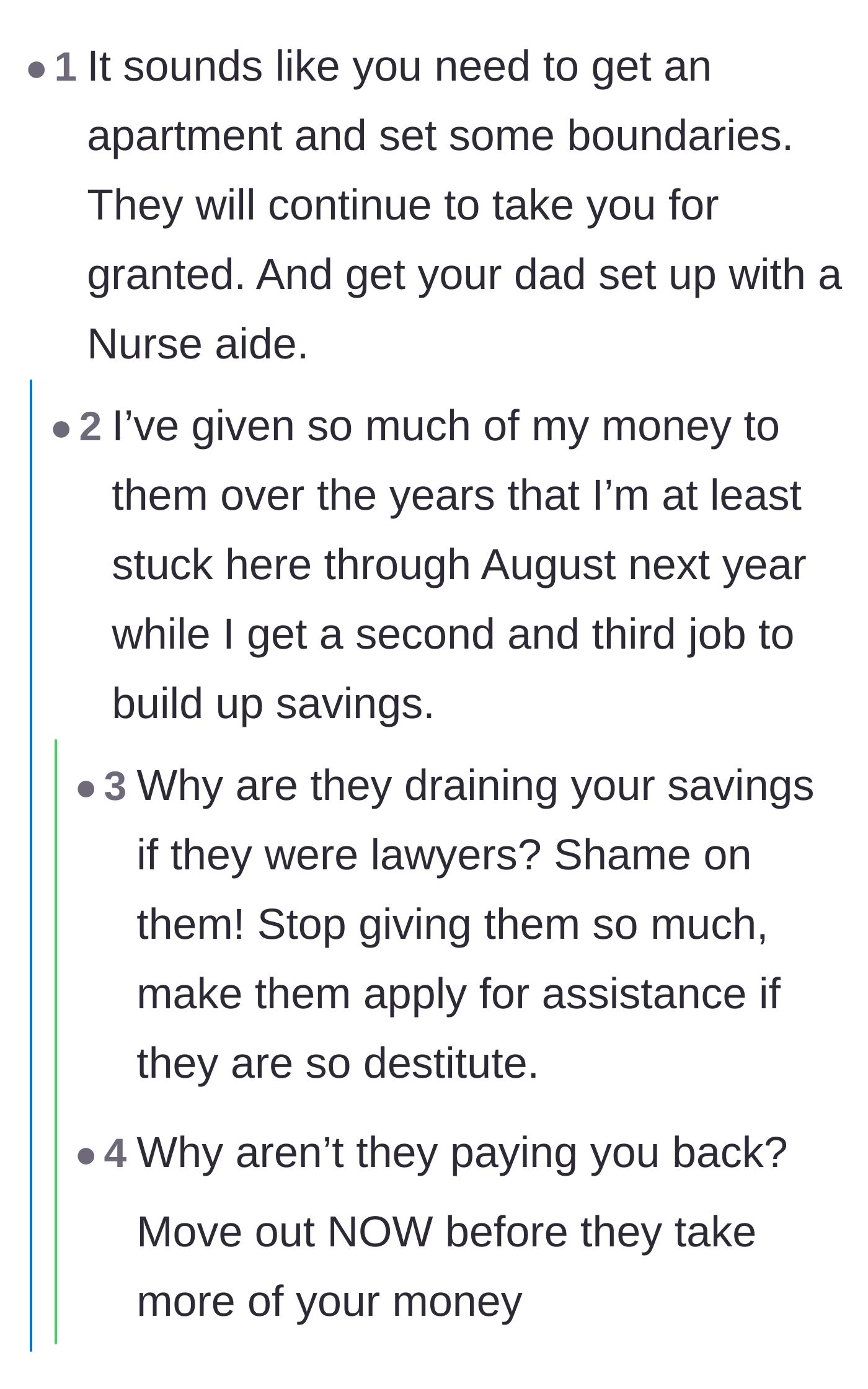 Comment thread 6 - The heartbreaking revelation that the daughter is financially trapped at home because she gave all her savings to her parents
