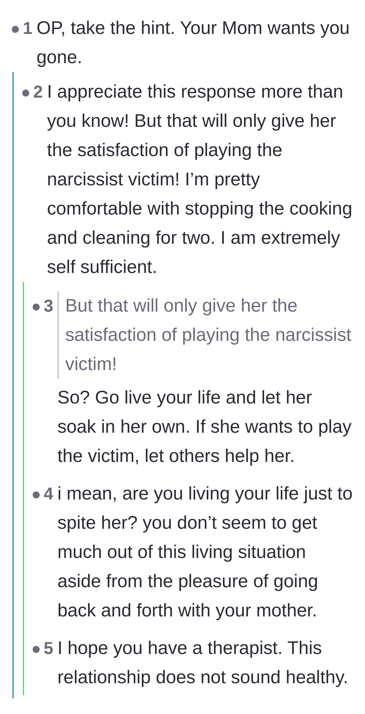 Comment thread 4 - Debating why the daughter stays despite the unhealthy dynamic