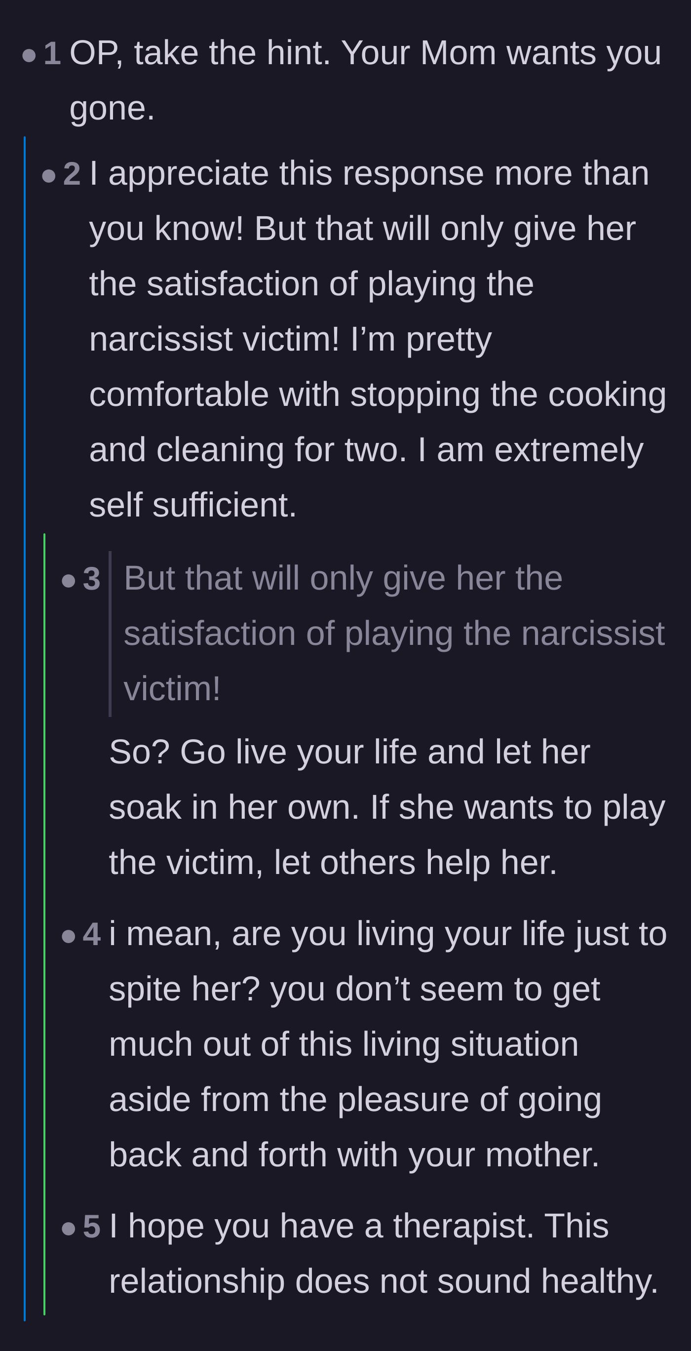 Comment thread 4 - Debating why the daughter stays despite the unhealthy dynamic