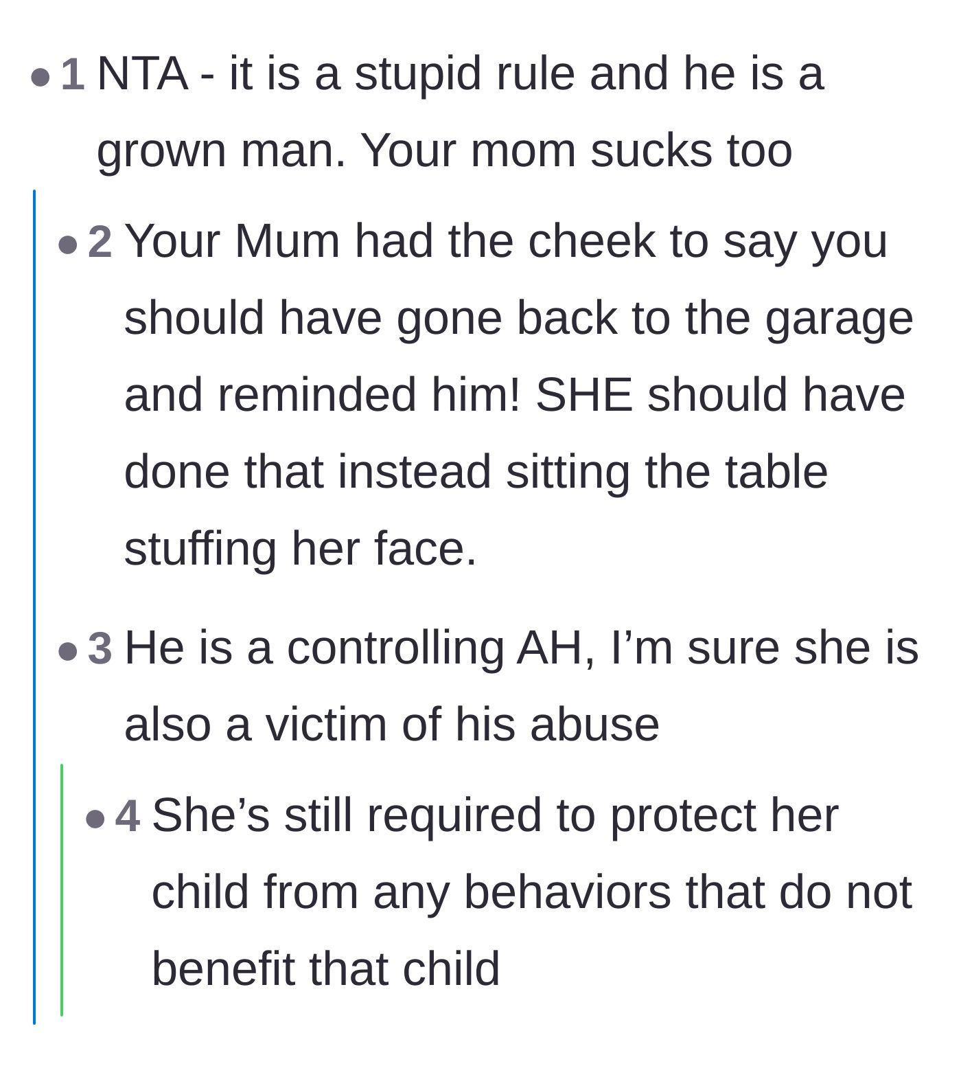 Comment thread 2 - Readers calling out the mother for enabling her husband's bad behavior instead of standing up for her child.