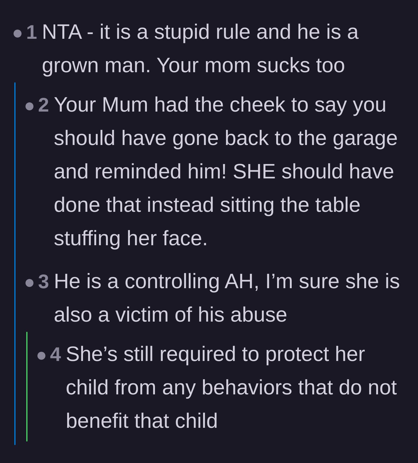 Comment thread 2 - Readers calling out the mother for enabling her husband's bad behavior instead of standing up for her child.