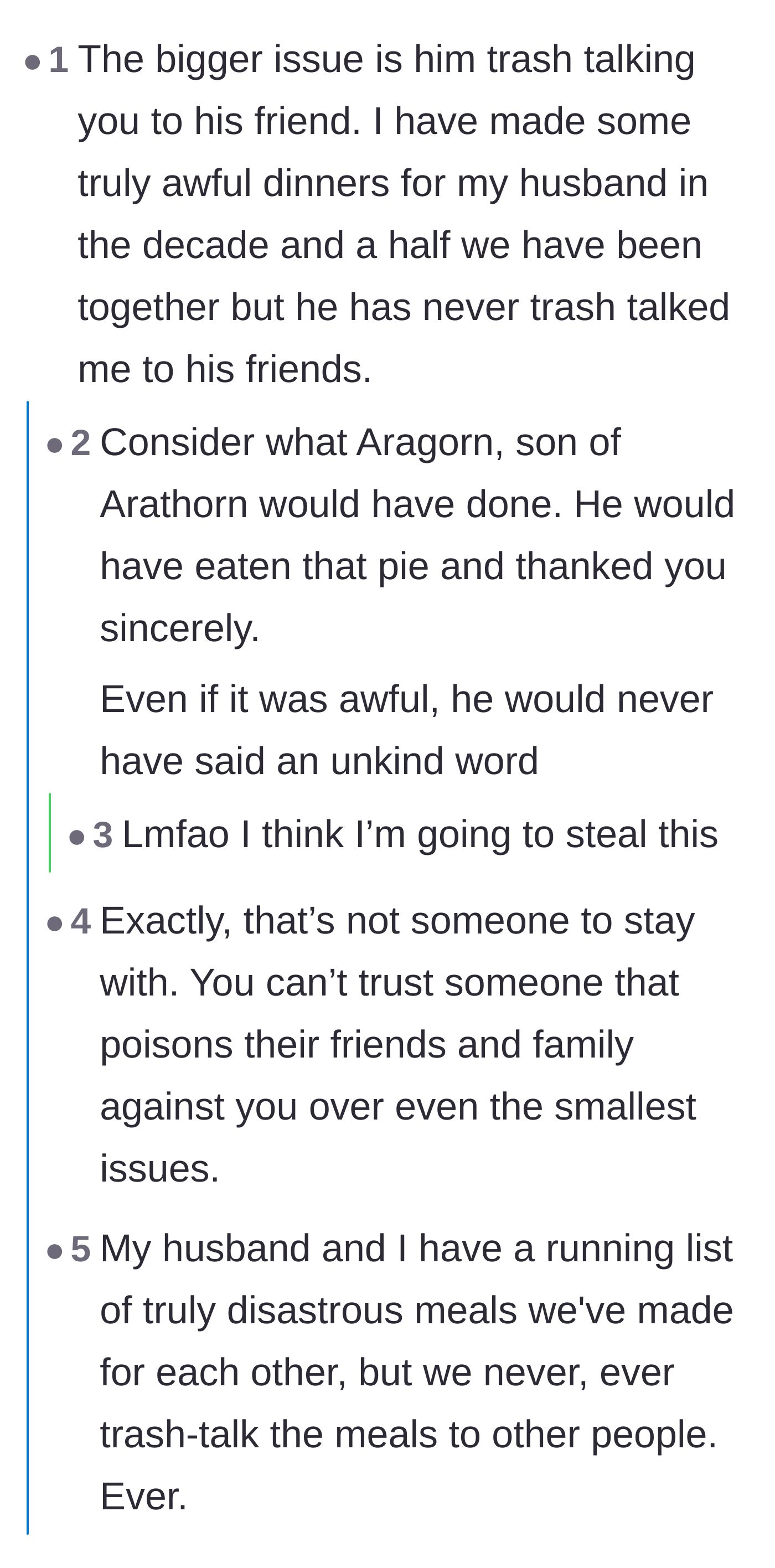 Comment thread 1 - A discussion about how the real betrayal is the secret mocking, featuring a hilarious tangent about Lord of the Rings.