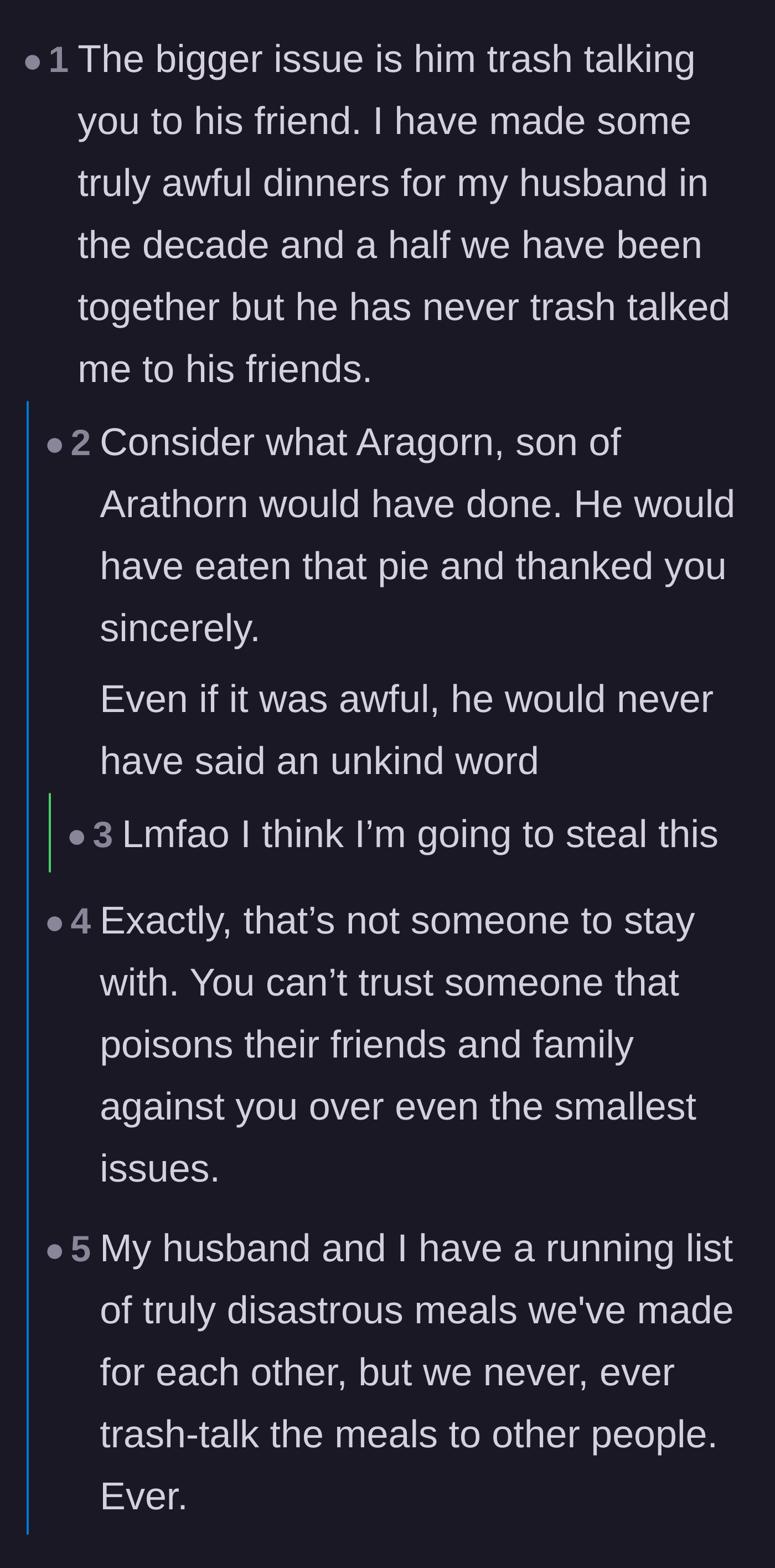 Comment thread 1 - A discussion about how the real betrayal is the secret mocking, featuring a hilarious tangent about Lord of the Rings.