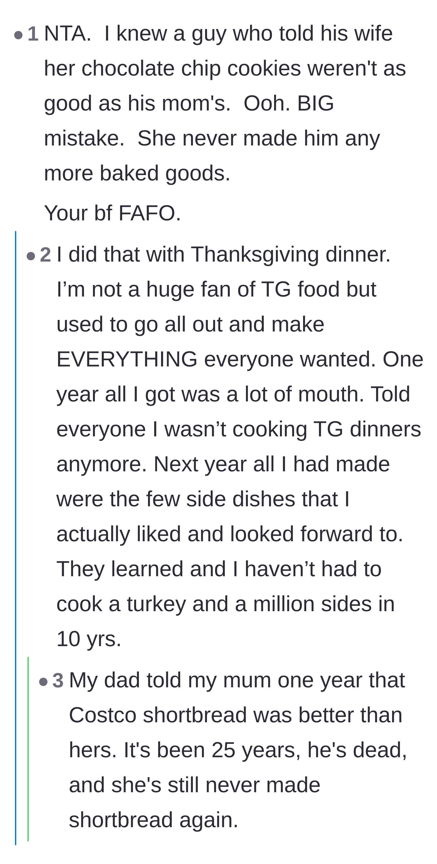 Comment thread 3 - Readers sharing their own heartbreaking stories of permanently cutting off ungrateful family members from home-cooked meals.