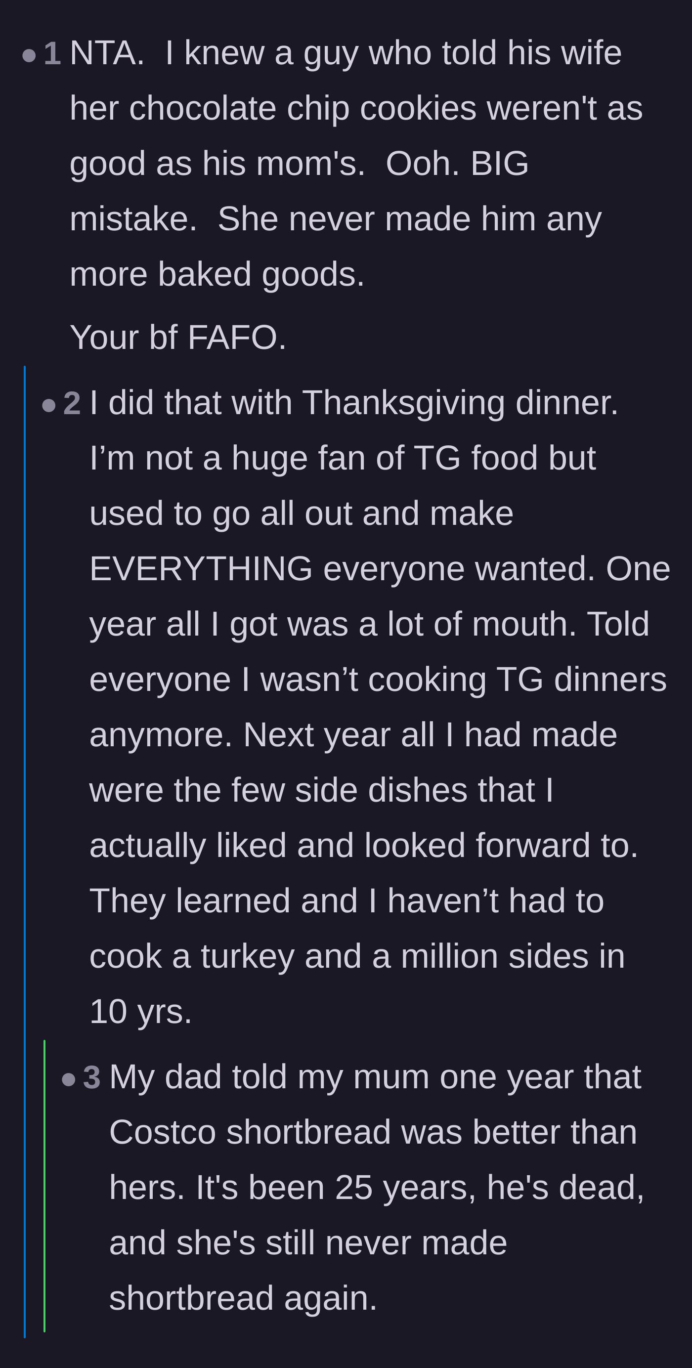 Comment thread 3 - Readers sharing their own heartbreaking stories of permanently cutting off ungrateful family members from home-cooked meals.