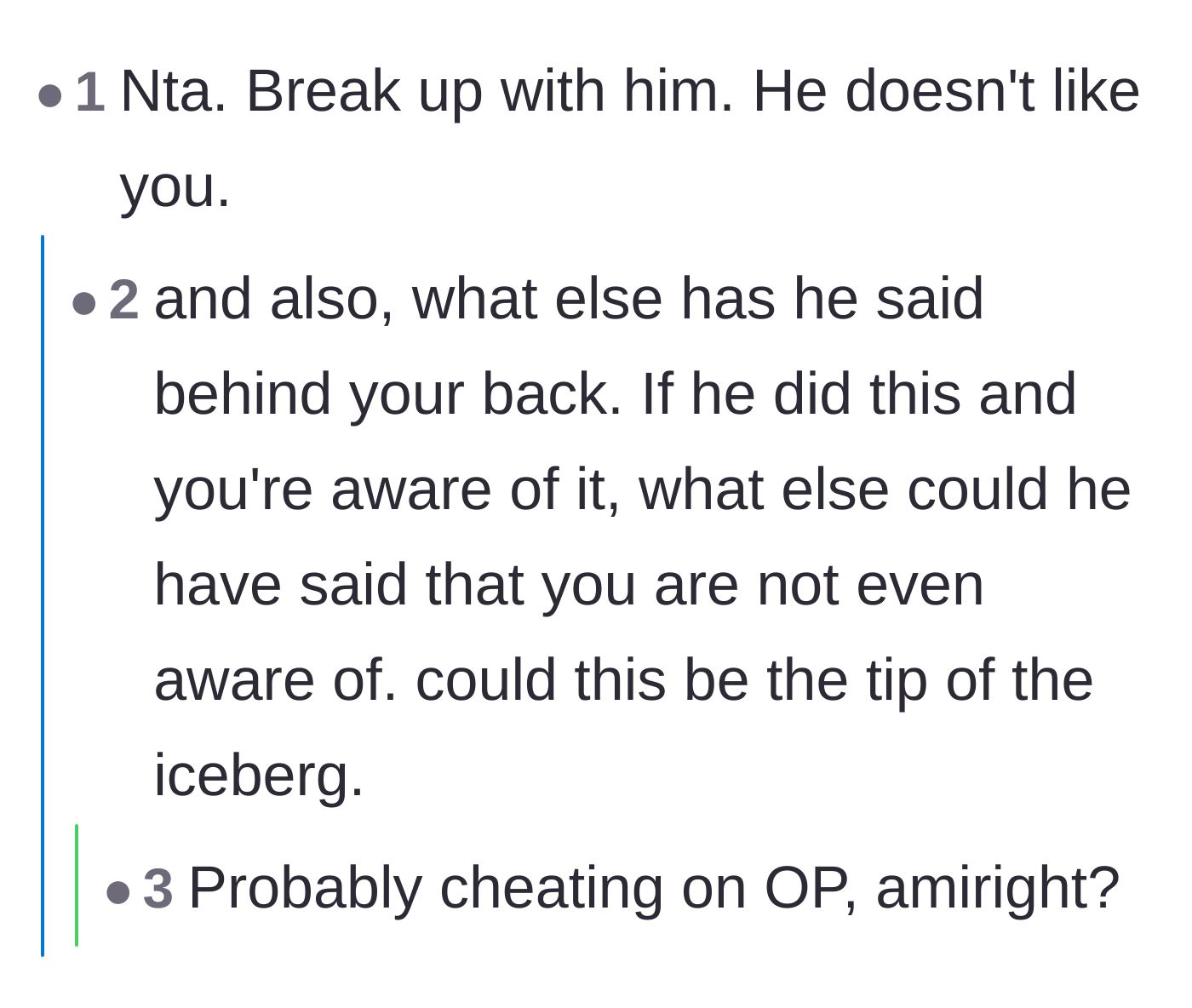 Comment thread 5 - A gentle warning that this secret text might just be the tip of the iceberg of his overall disrespect.