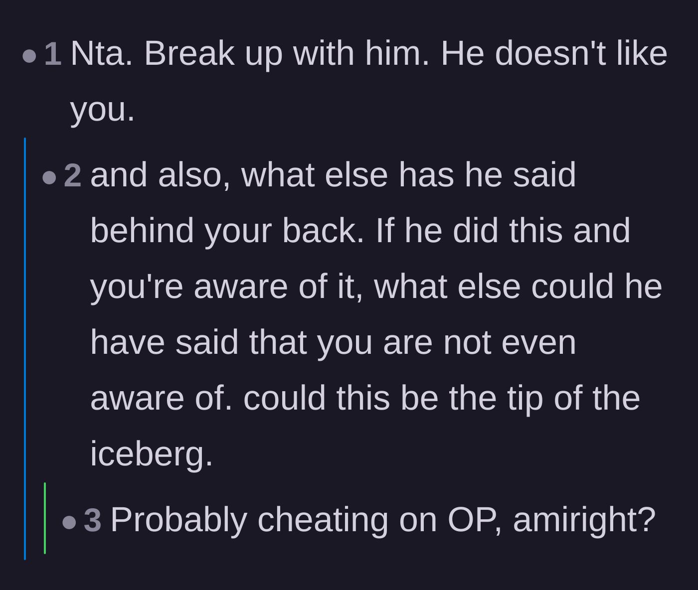 Comment thread 5 - A gentle warning that this secret text might just be the tip of the iceberg of his overall disrespect.