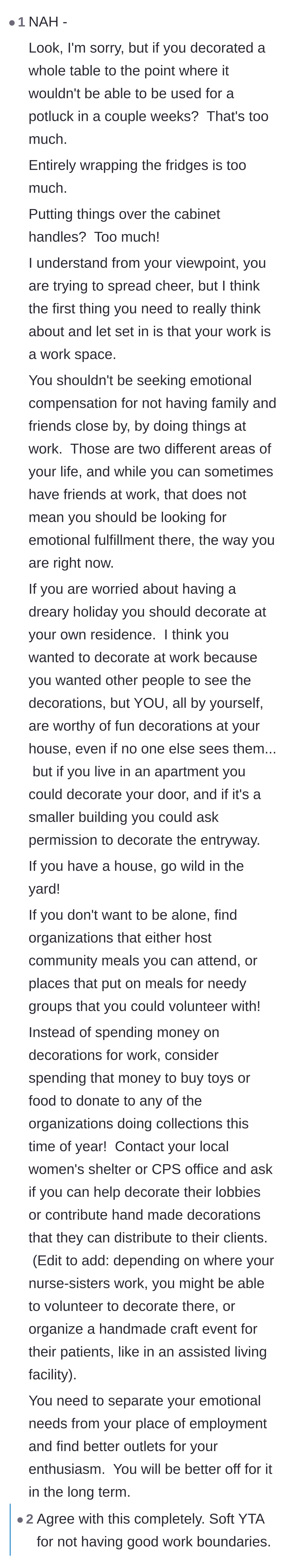 Comment thread 1 - Advice on setting work boundaries and volunteering instead of seeking emotional fulfillment at the office.