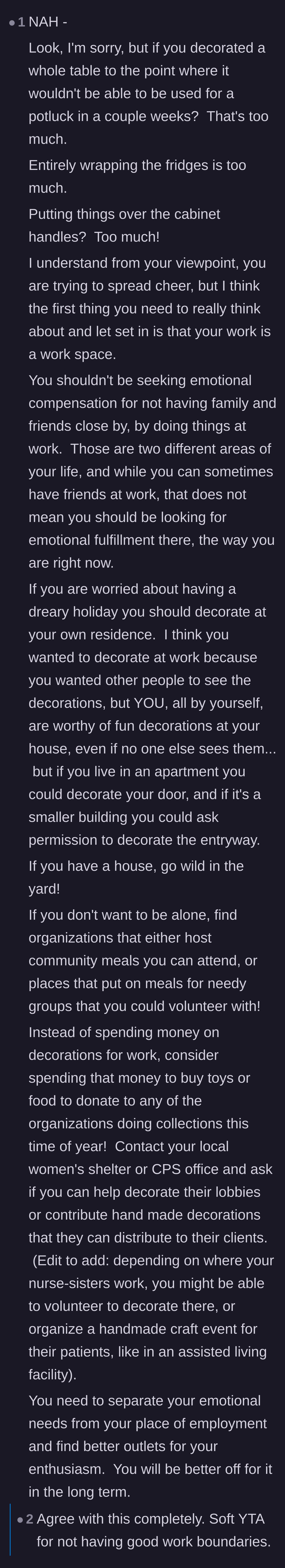 Comment thread 1 - Advice on setting work boundaries and volunteering instead of seeking emotional fulfillment at the office.