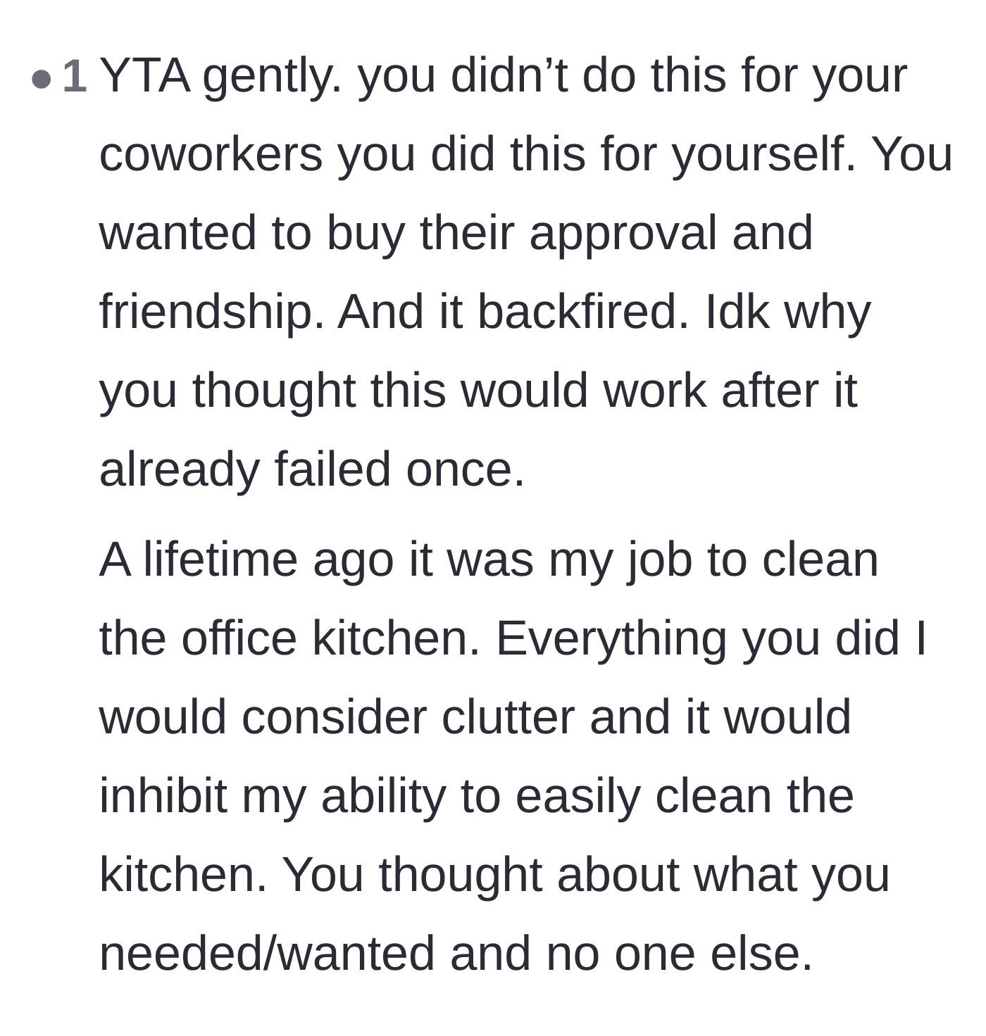 Comment thread 6 - A former cleaner explaining how clutter impacts staff and suggesting the effort was self-serving.
