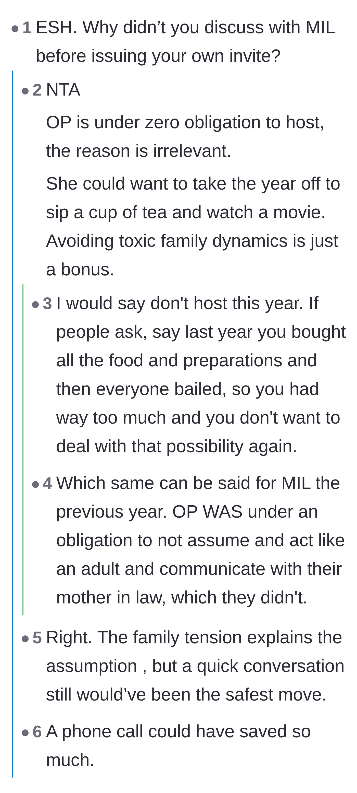Comment thread 1 - A debate about whether the wife or the husband should have communicated with the mother-in-law.