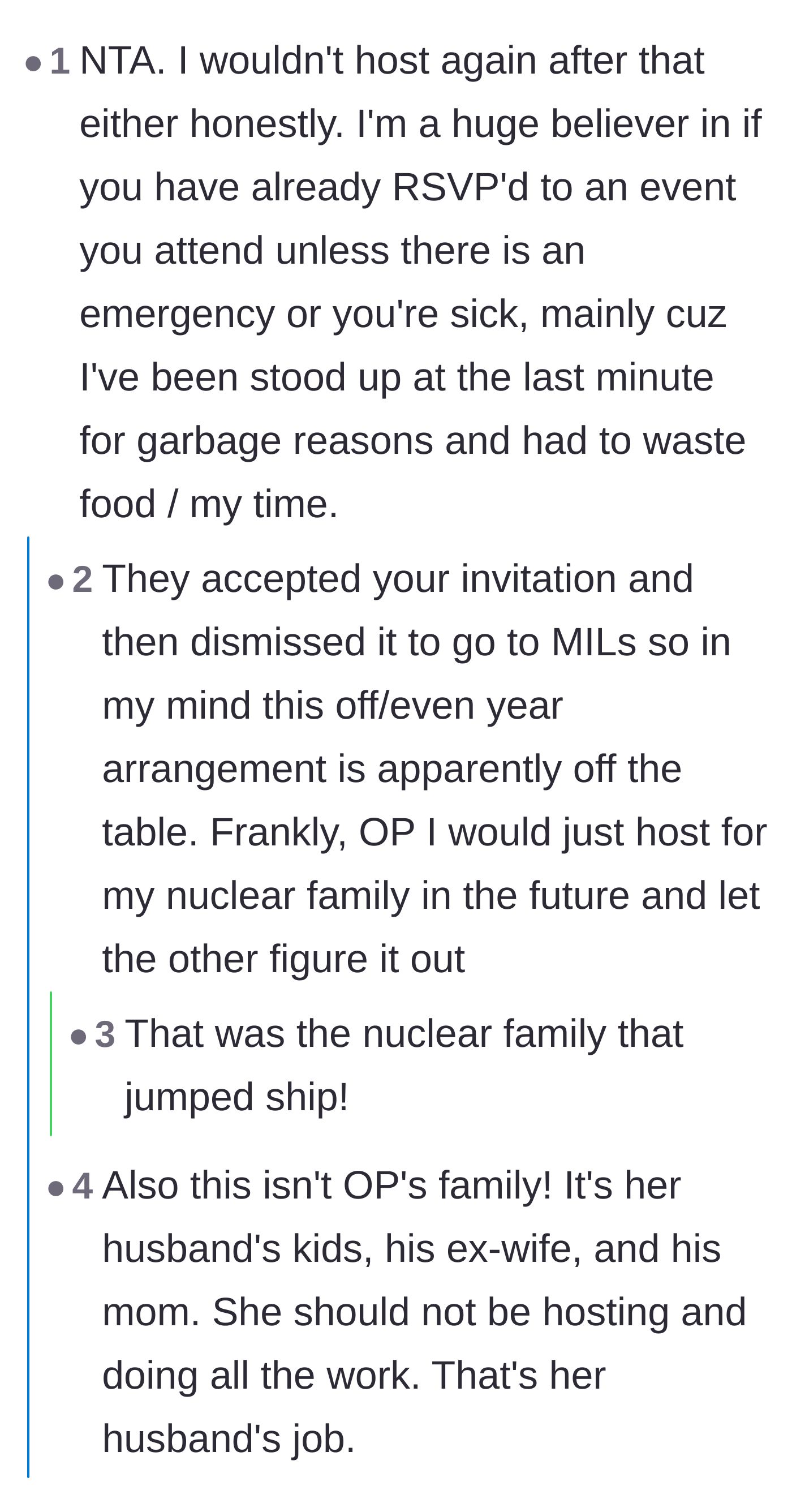 Comment thread 2 - Outrage over the stepchildren backing out of an RSVP at the last minute.