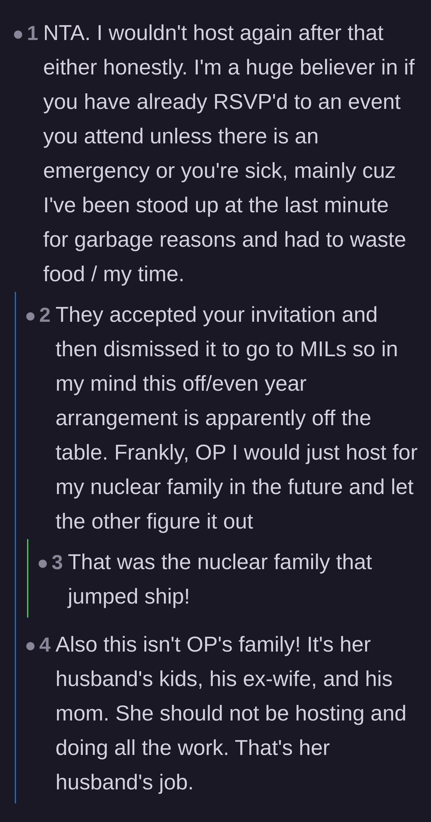 Comment thread 2 - Outrage over the stepchildren backing out of an RSVP at the last minute.