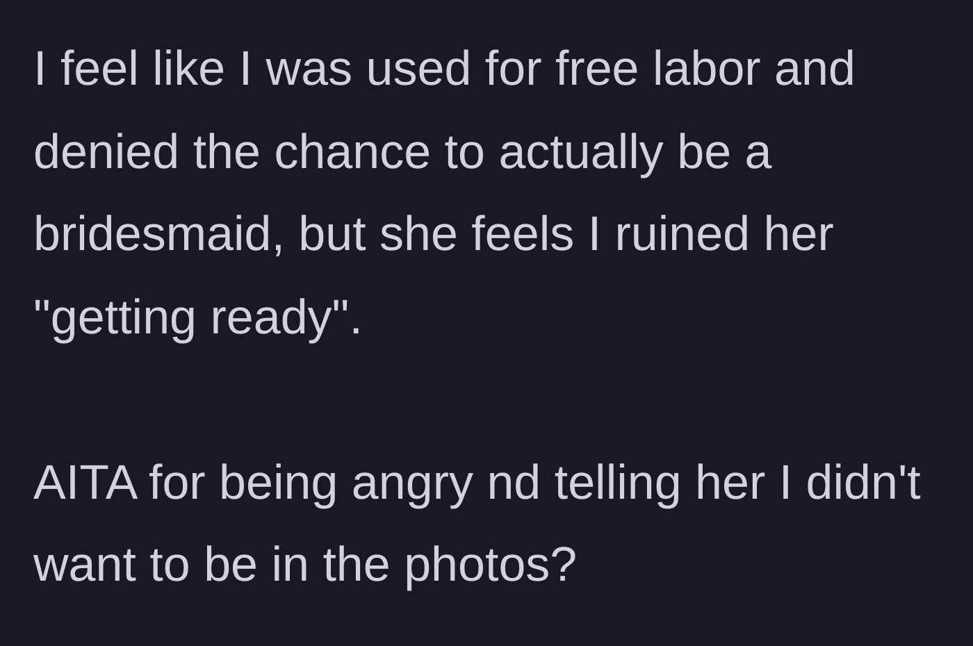 Story part 7 - The artist questions if she is the villain for feeling used and ruining the bride's morning.