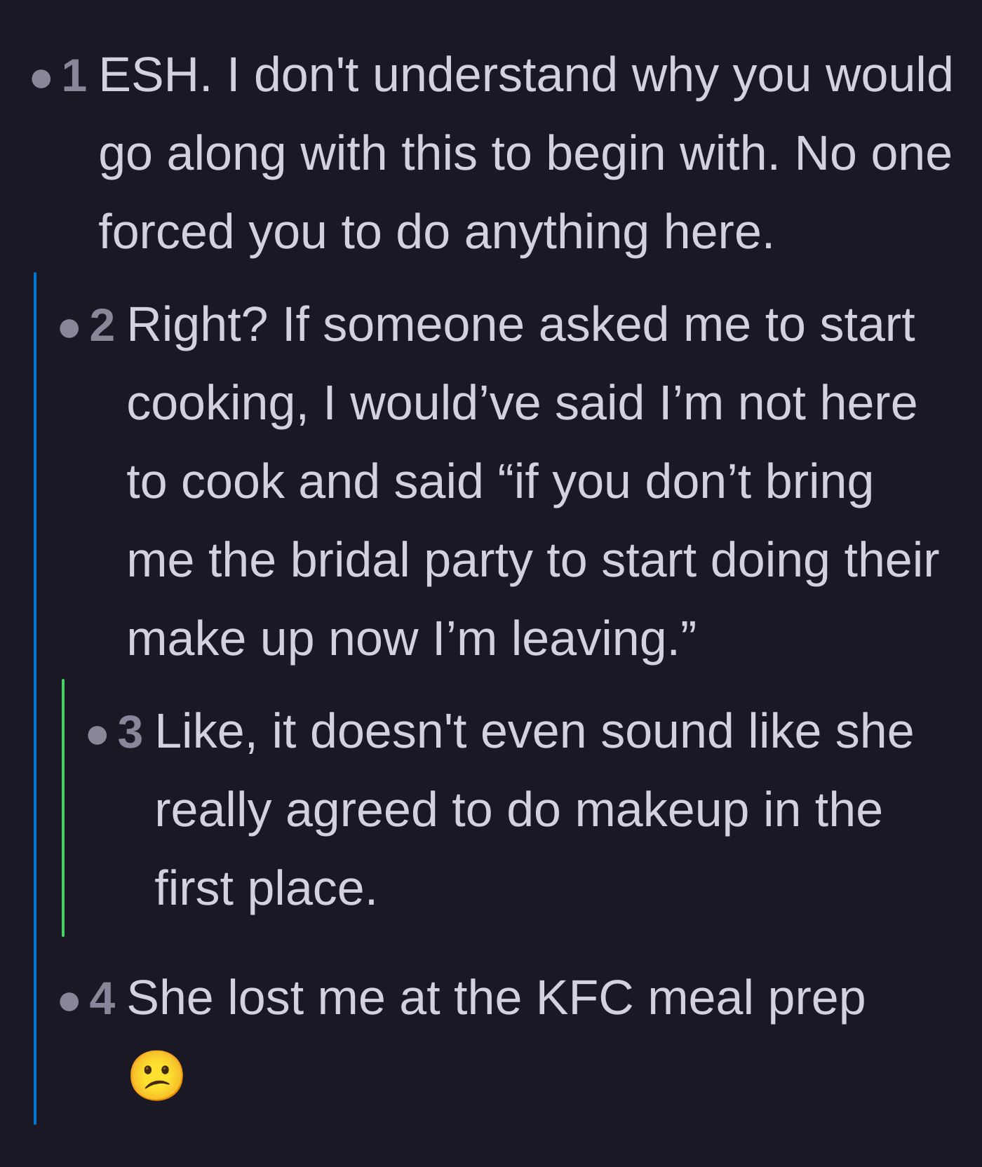 Comment thread 3 - Readers express disbelief that the artist agreed to do fried food prep instead of leaving the house entirely.