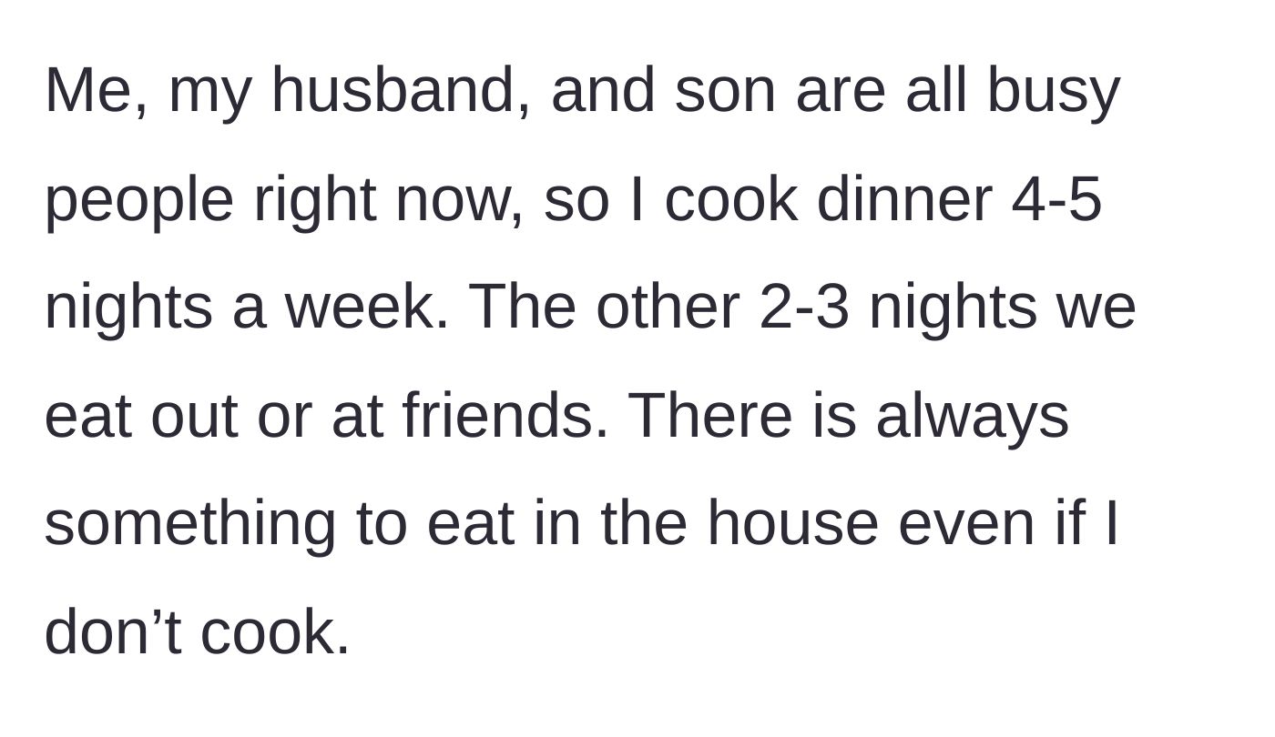 Story part 2 - Describing the weekly dinner routine and how there is always plenty of food available in the house.