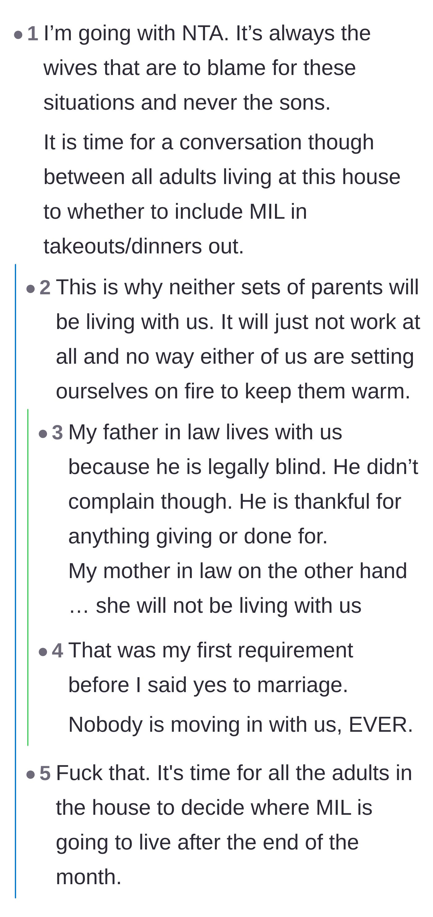 Comment thread 1 - Debate about how daughters-in-law always get blamed instead of the actual sons.