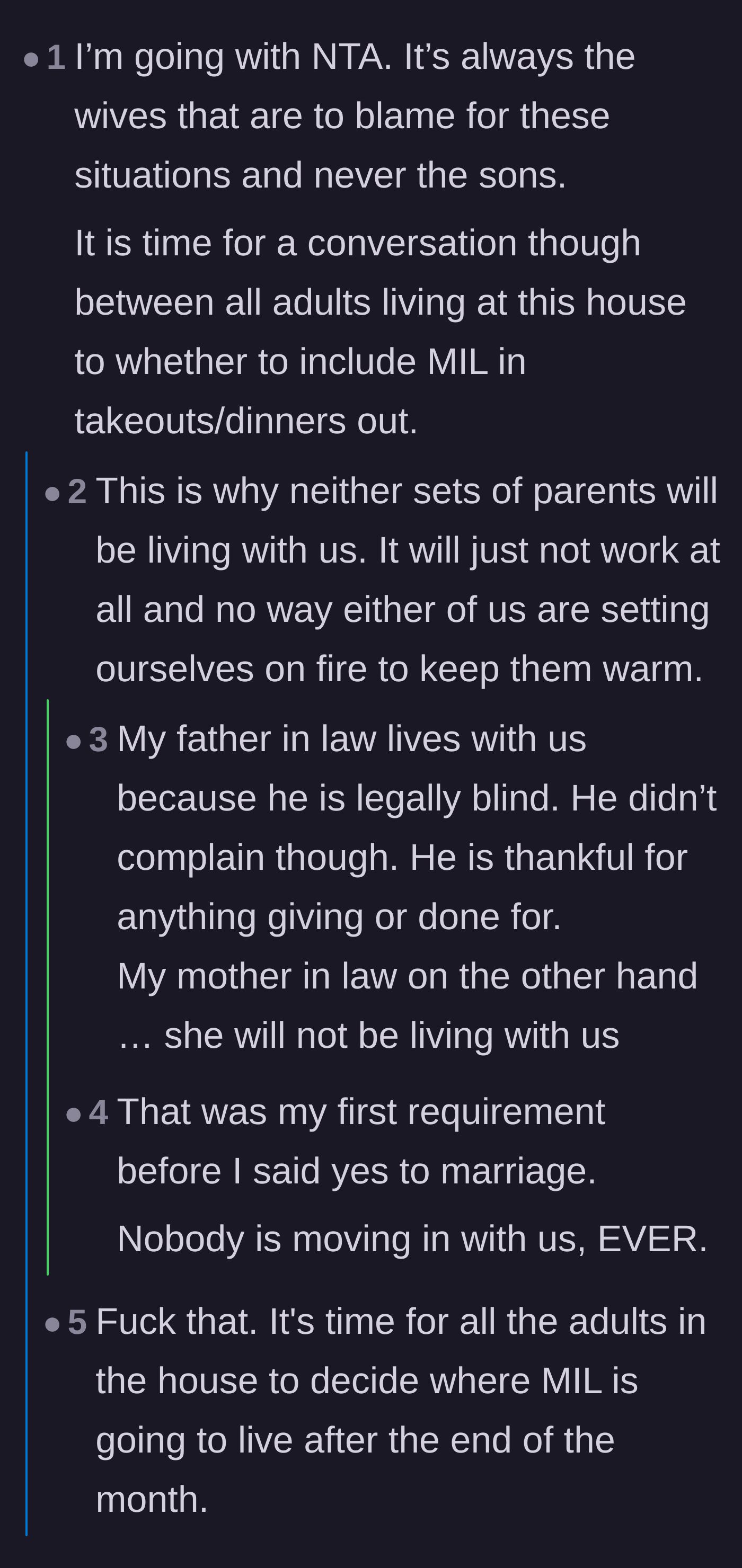 Comment thread 1 - Debate about how daughters-in-law always get blamed instead of the actual sons.