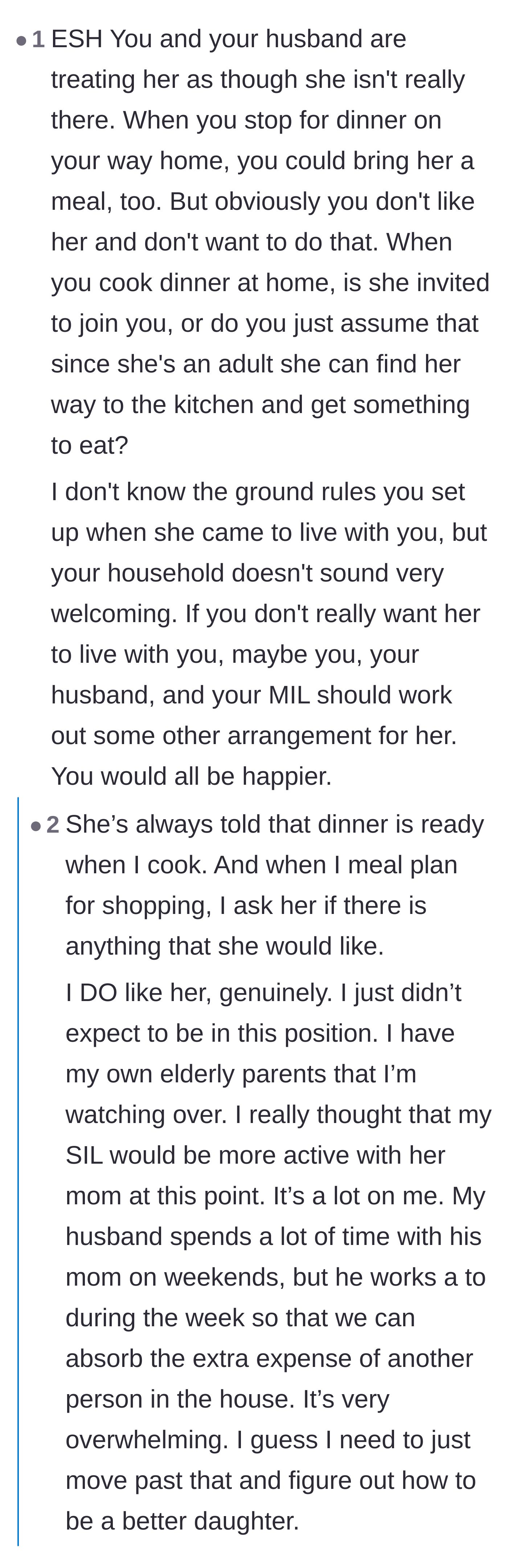 Comment thread 4 - A deep dive into the household dynamics, where the wife admits she is overwhelmed and the sister-in-law does nothing.