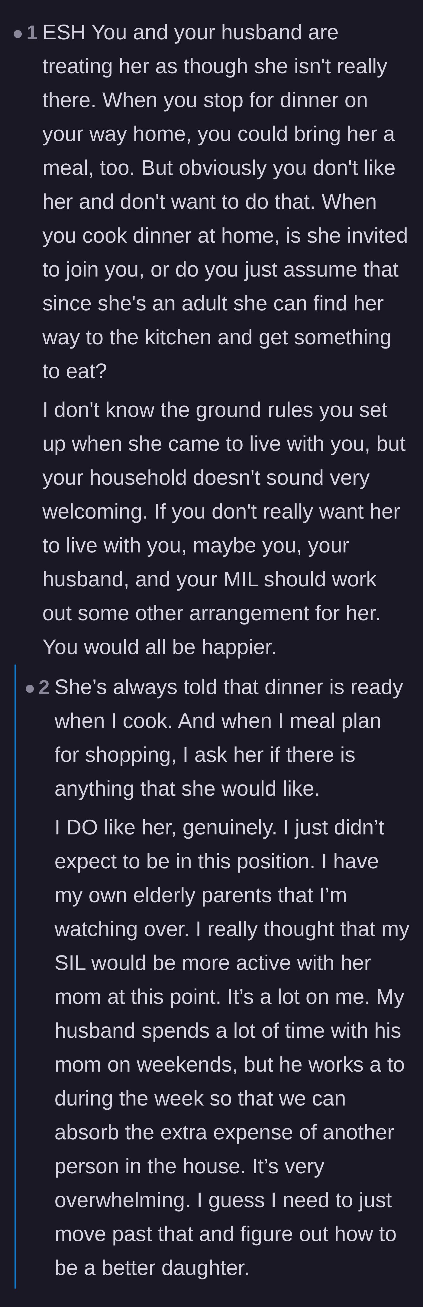 Comment thread 4 - A deep dive into the household dynamics, where the wife admits she is overwhelmed and the sister-in-law does nothing.