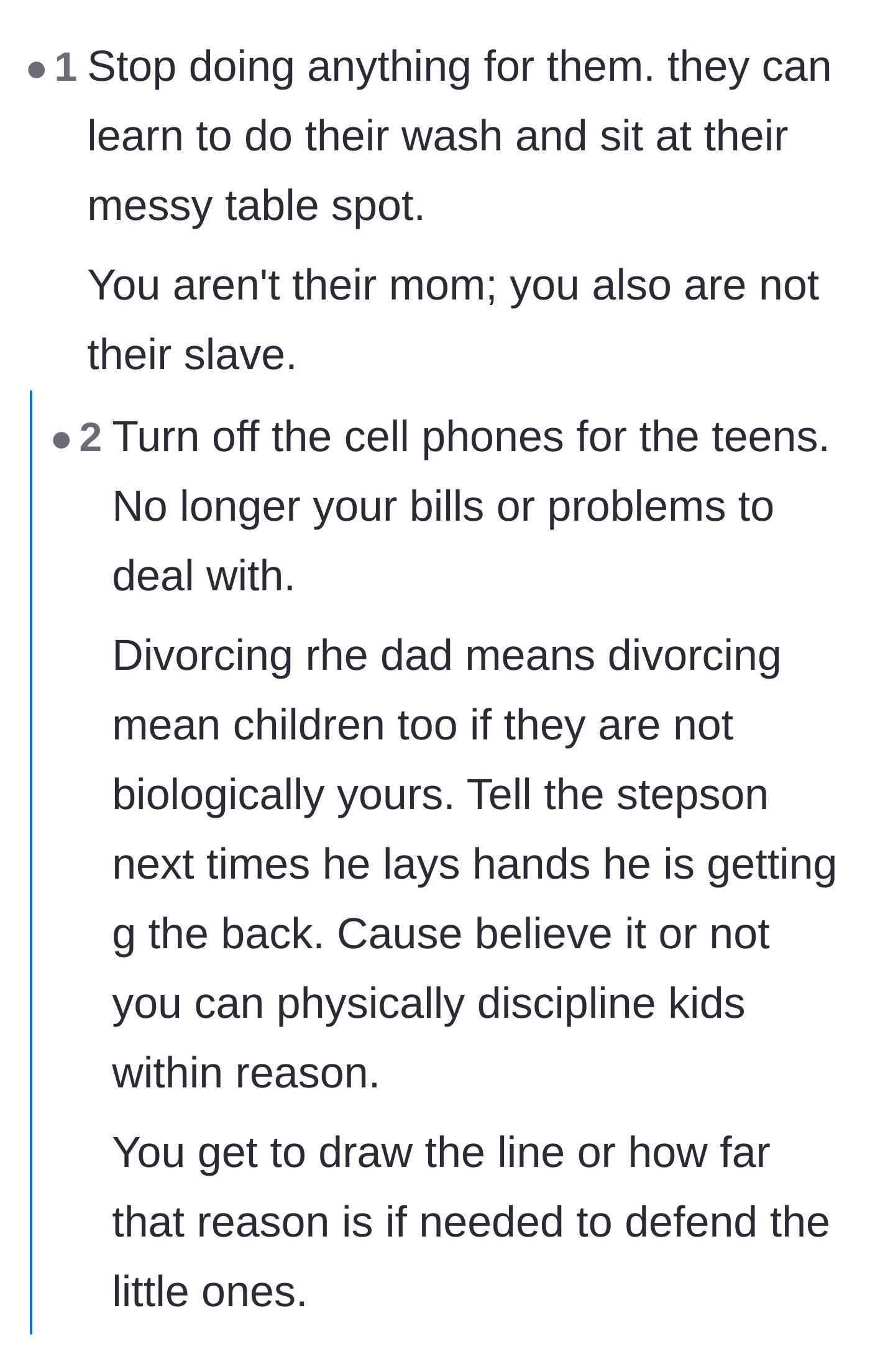 Comment thread 4 - Readers telling the stepmother to stop acting as a maid for teenagers who blatantly disrespect her.