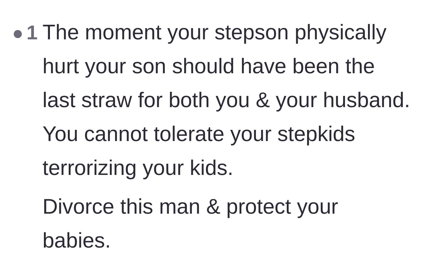Comment thread 5 - A strong reaction focusing on the physical abuse of the five-year-old being the ultimate dealbreaker.