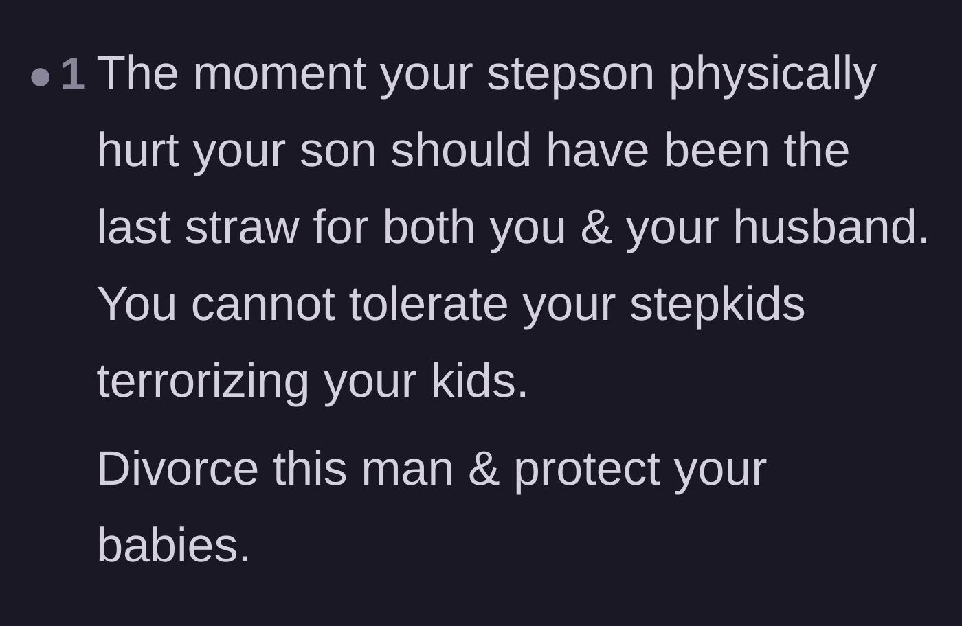Comment thread 5 - A strong reaction focusing on the physical abuse of the five-year-old being the ultimate dealbreaker.