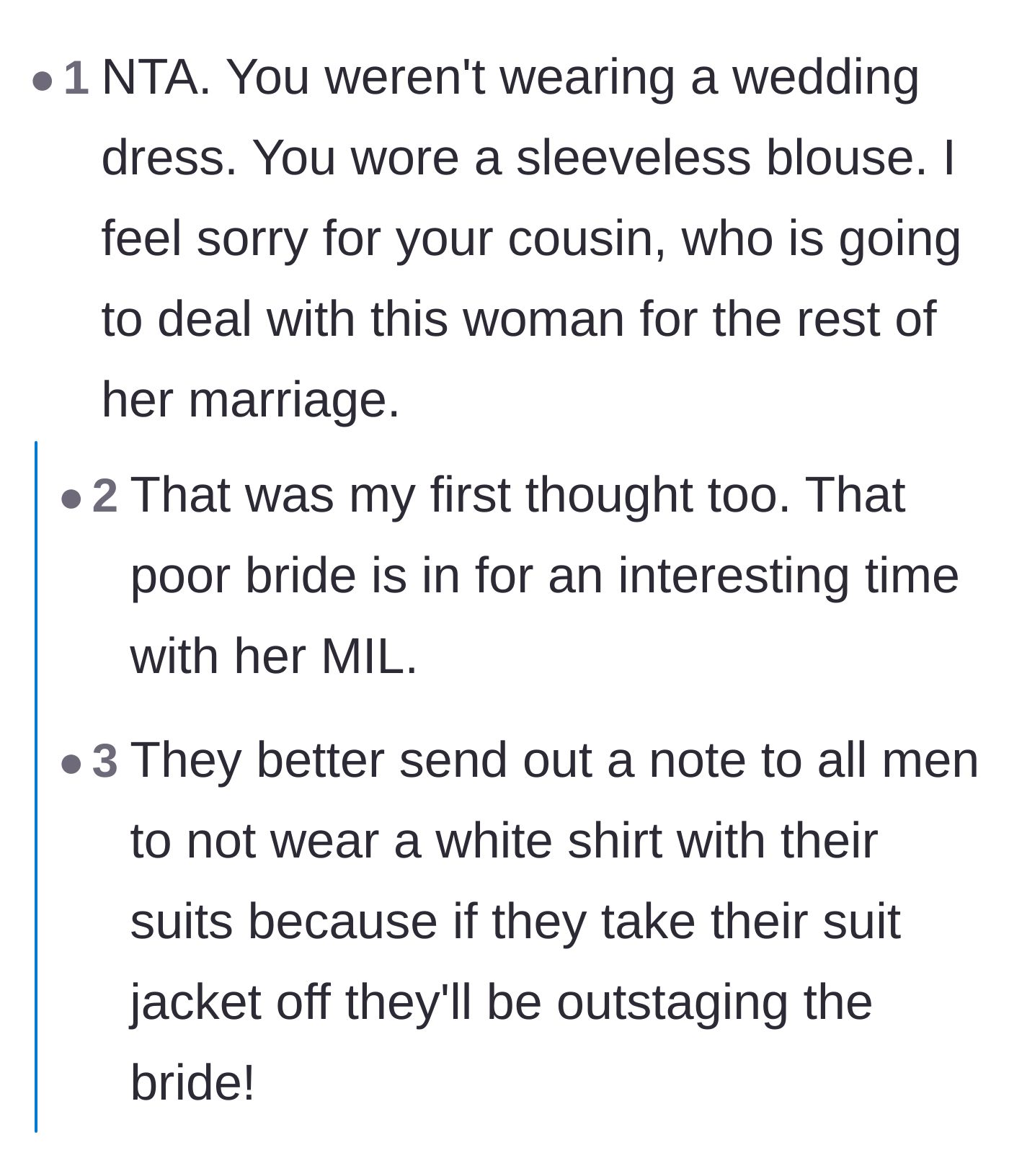 Comment thread 5 - Sympathy for the bride who has to deal with this toxic mother-in-law for the rest of her marriage.